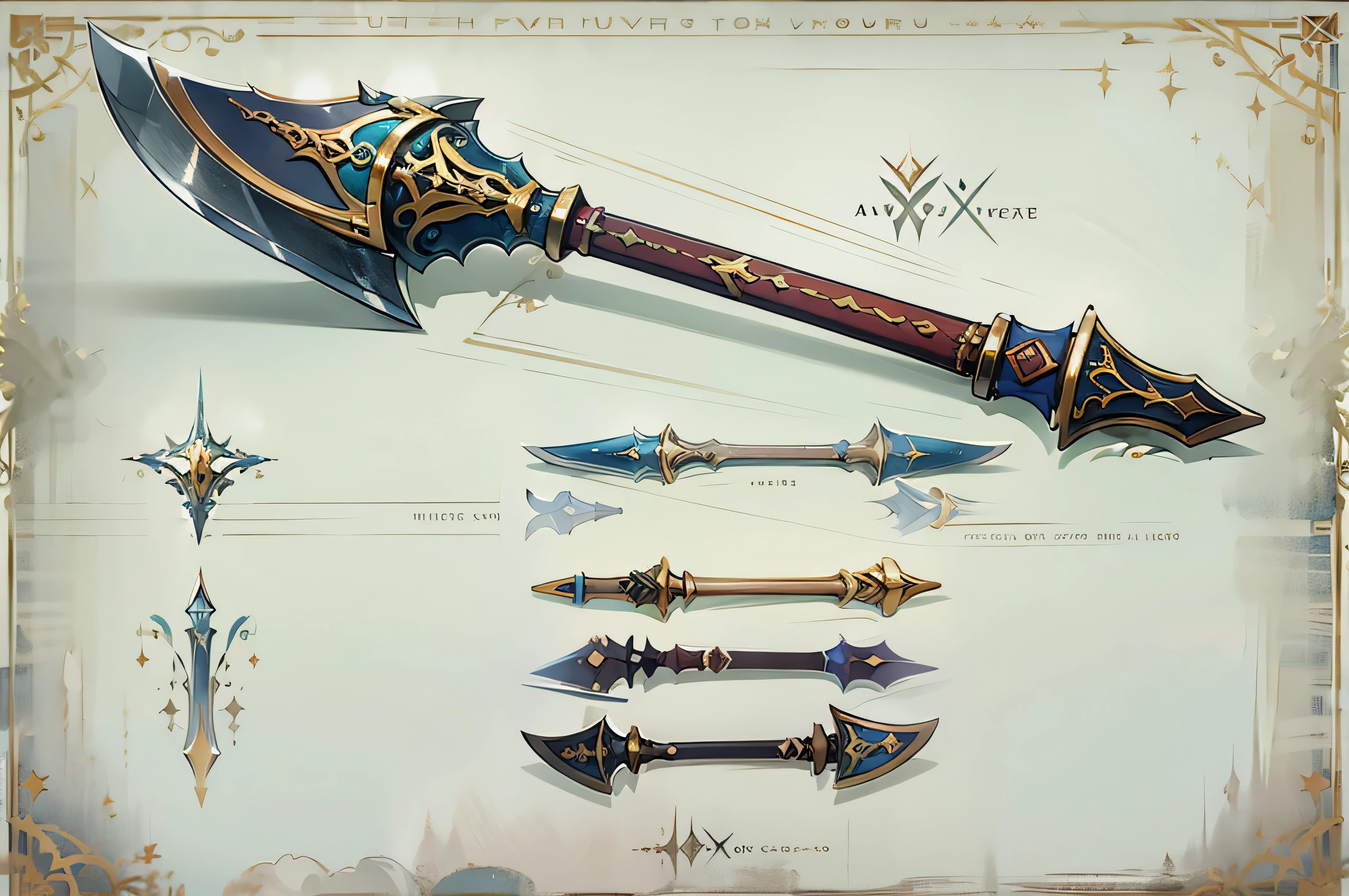 (((best quality))), (((masterpiece))), Weapons to be included in the Weapon Encyclopedia, fantasy RPG game ax, ax with a large blade, white background