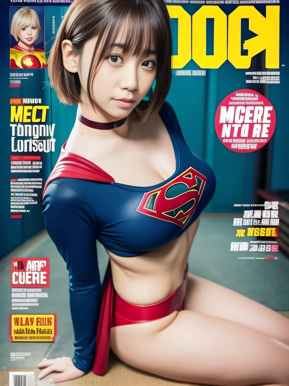 masterpiece、supergirl costume、short hair、barefoot, big and full breasts、test subject、operating room、operating table、straddle、sweating、shiny、look at the camera、sense of abuse、Estrus、choker、Weekly magazine cover、long sleeve、red mini skirt、obscene pose、Seduce、humiliating、Dosing experiment、