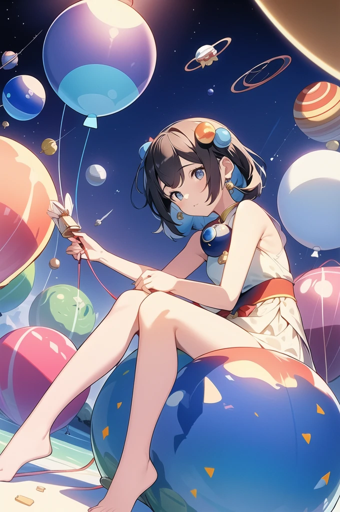 ([balloons:Small planets:0.5]:1.4), (Small_planets inside of balloons:1.4), (lots of colorful Small_planets:1.35)
(colorful planets, earth, floating petals, big balloons:1.22),
1 girl, cute face, , 
Full body, sitting, detailed beautiful eyes, bare legs, costume combination, Goddess, perfect body, [nsfw:0.88]
(sitting on ice_planet:1.22)
(lots of [floting blue Butterflies:floting ice:0.4]:1.22)
(detailed light), (an extremely delicate and beautiful), volume light, best shadow,cinematic lighting, Depth of field, dynamic angle, Oily skin,