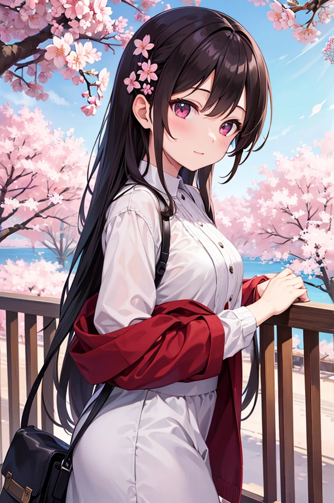 (masterpiece), best quality, high resolution, highly detailed, detailed background, perfect lighting, outdoor, 1girl, cherry blossoms in full bloom