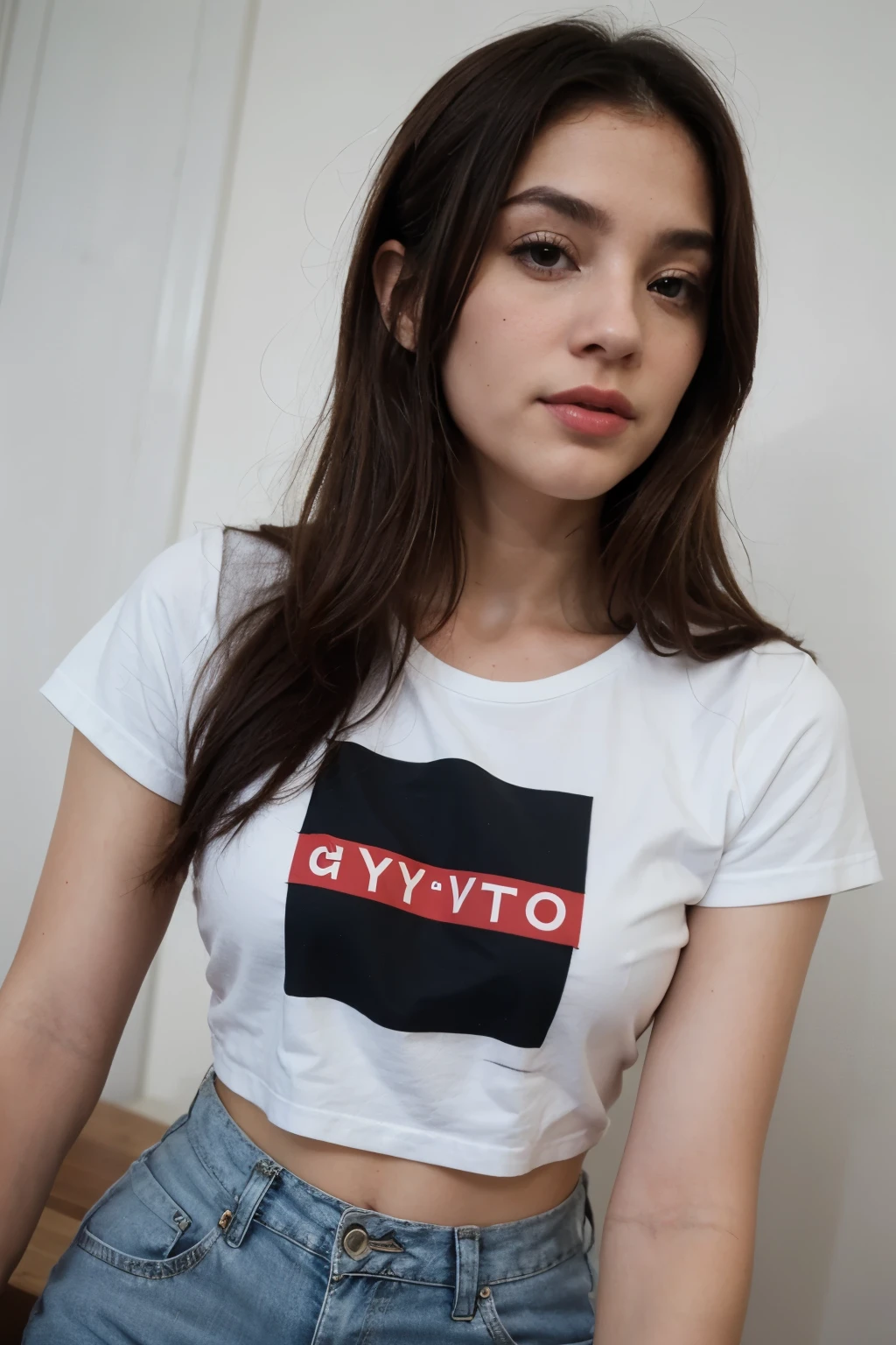 A young woman poses on a quiet street in a resort town. The girl has extremely detailed eyes, beautiful lips, long eyelashes and perfect anatomy. Her fragile body and hands are worked out to the smallest detail, with realistic, photorealistic and the highest quality rendering. The lighting is Rembrandt-esque, creating a dramatic, masterpiece scene. She has a European appearance, with a cute oval face, short red hair and huge breasts. The woman poses in a retro style, looking like a high quality work of photographer David Dubnitsky. Her pale skin shows pores and moles, and she is wearing a tight T-shirt and short shorts. She removes the short shorts and exposes her bare pussy. The scene was shot on a DSLR camera in 8K UHD resolution, with soft lighting and film grain. Chubby curvy body, big boobs, long hair, hot girl,