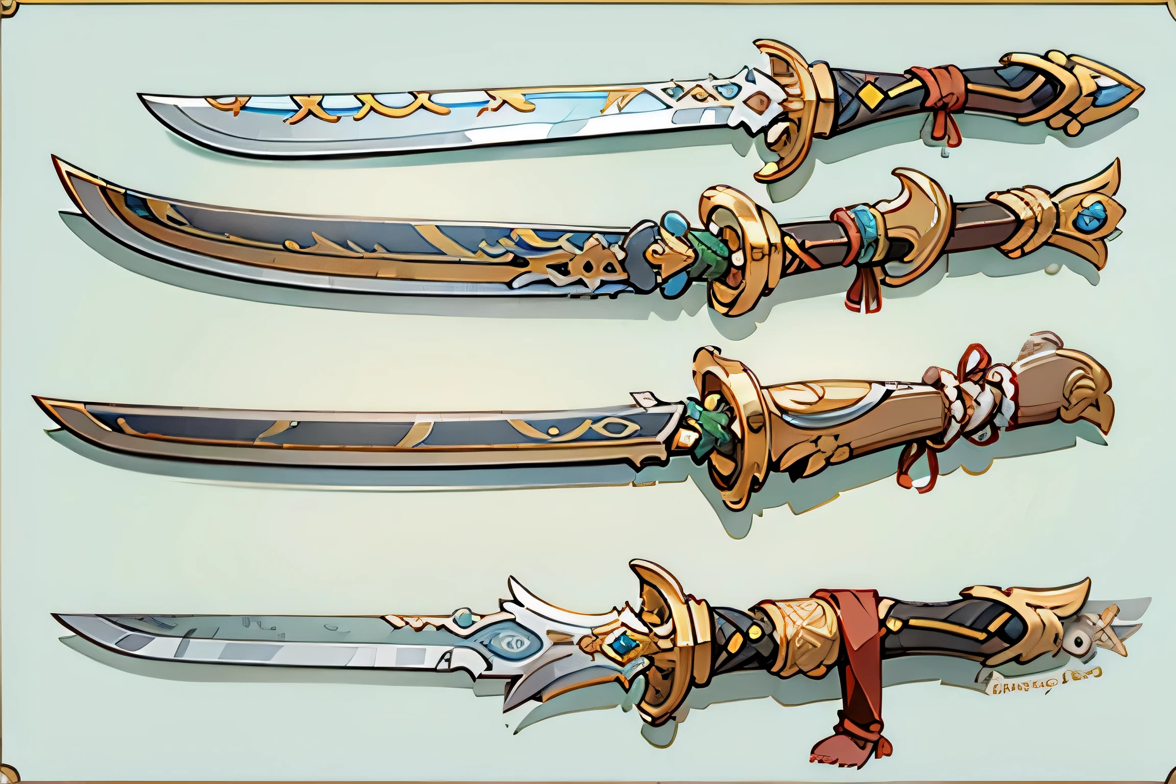(((best quality))), (((masterpiece))), Weapons to be included in the Weapon Encyclopedia, Fantasy RPG Game Sword, knife, oriental weapons, white background