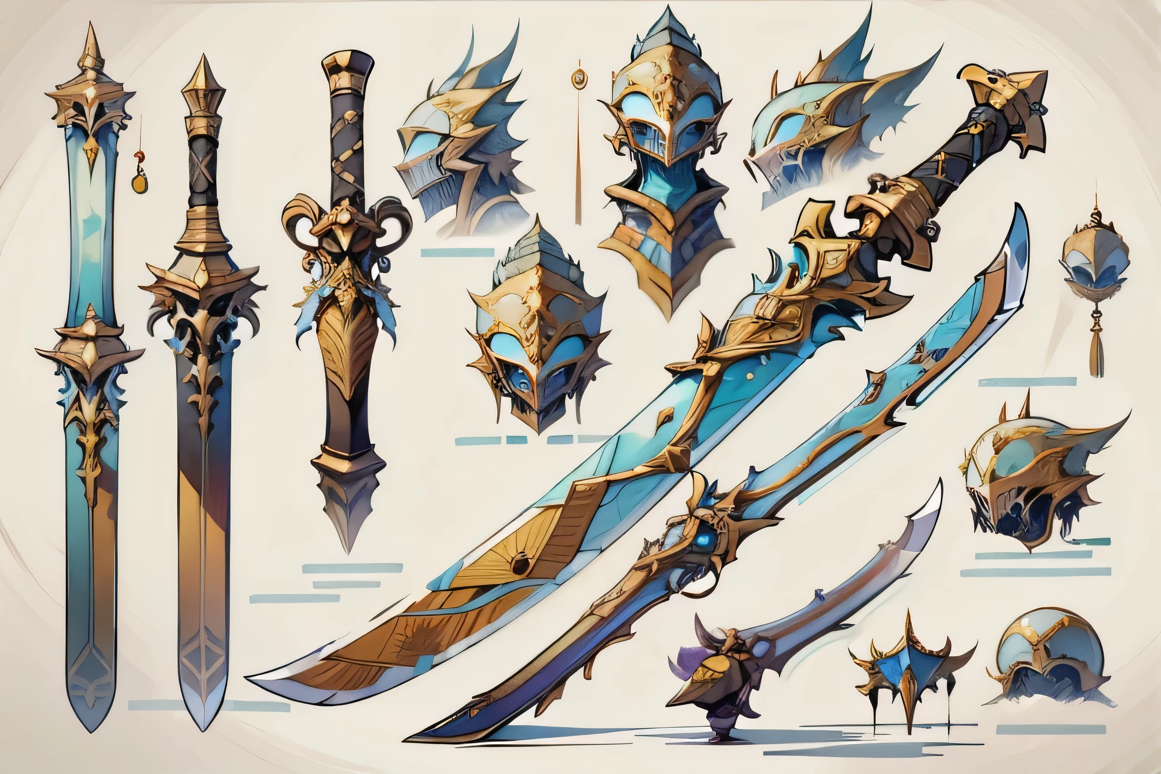 (((best quality))), (((masterpiece))), Weapons to be included in the Weapon Encyclopedia, Fantasy RPG Game Sword, knife, oriental weapons, white background