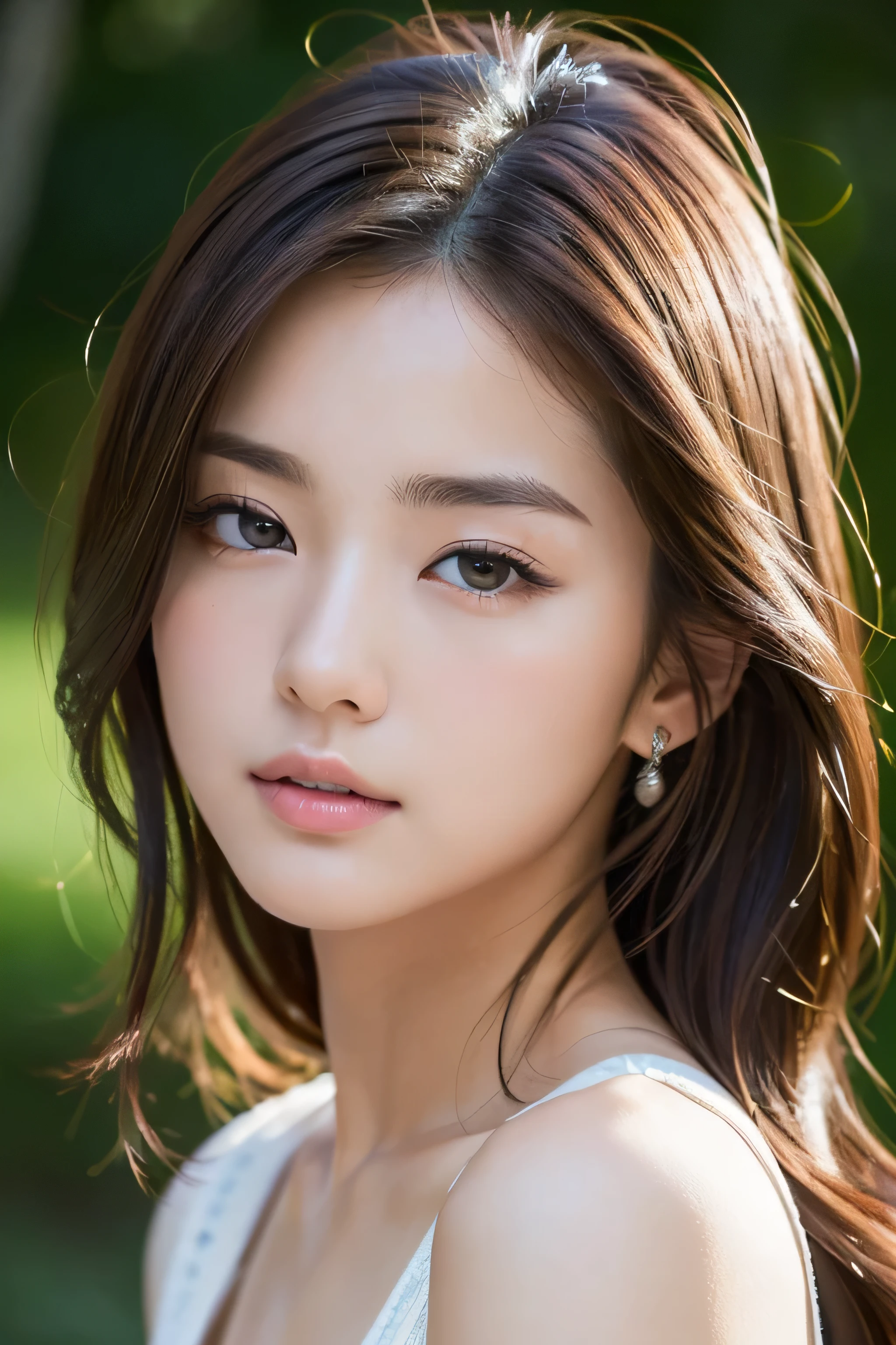 (masterpiece, highest quality:1.2), RAW photo, (realistic, photorealistic:1.2), (8k, High resolution, Super detailed:1.3), 1 girl, perfect anatomy, (focus on the face, looking at the viewer), (18 year old Japanese beauty, japanese idol), (realistic detailed eyebrows, realistic beautiful brown eyes, realistic glossy skin, realistic detailed beautiful handsome face:1.2), (thin, small breasts), (realistic cinematic lighting, detailed shadowing:1.2)