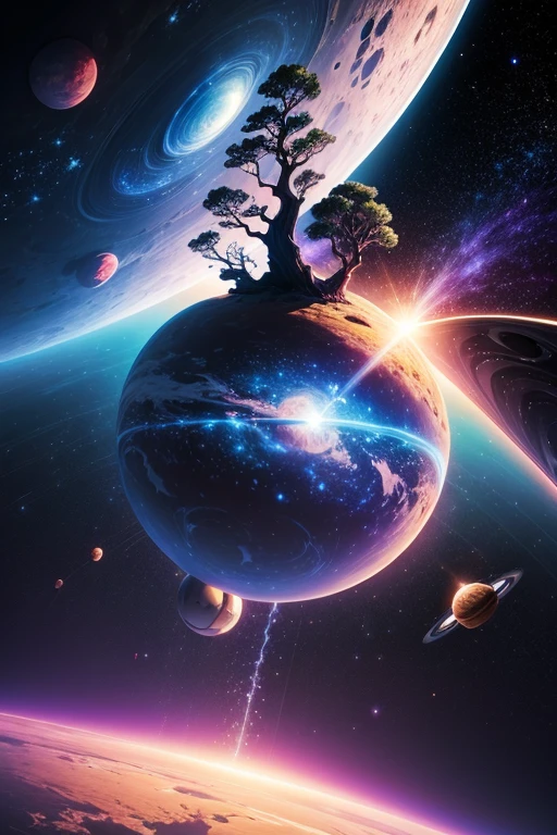 planet with magic tree in space