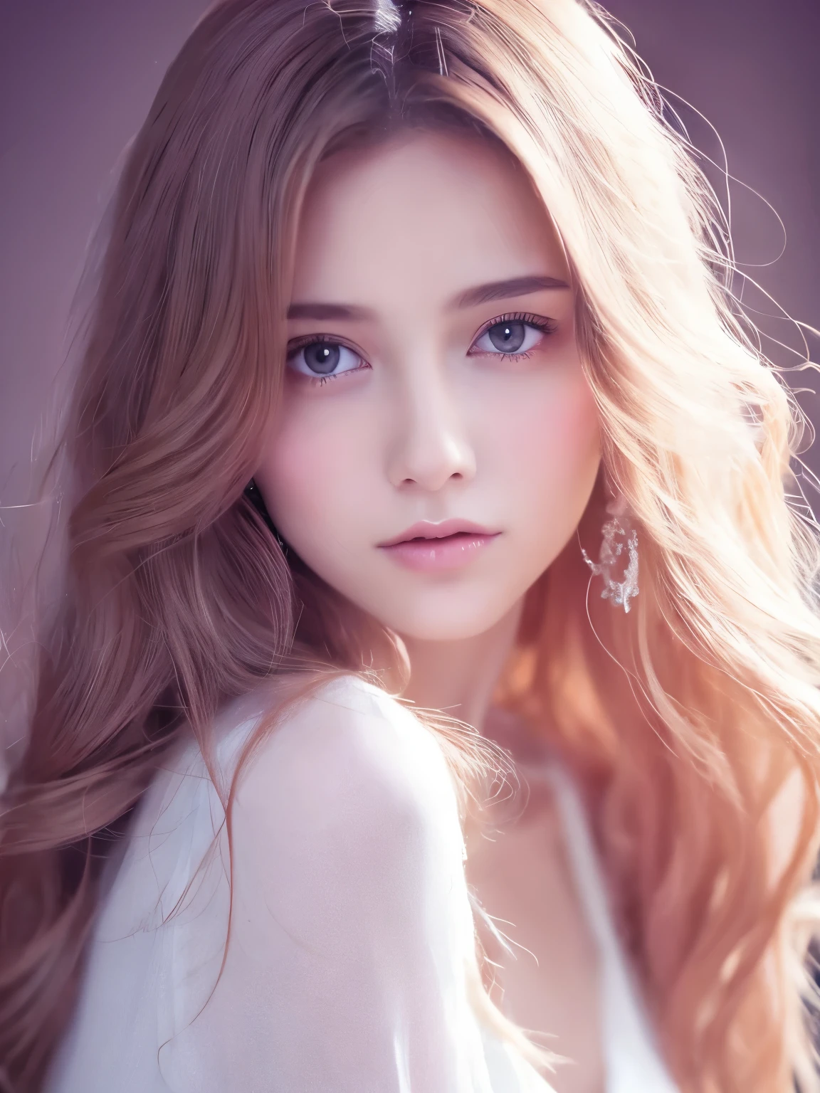 soft color palette, beautiful girl, shy expression, illustration, (best quality, ultra-detailed), pastel tones, gentle lighting, flowing hair, delicate features, dreamy atmosphere