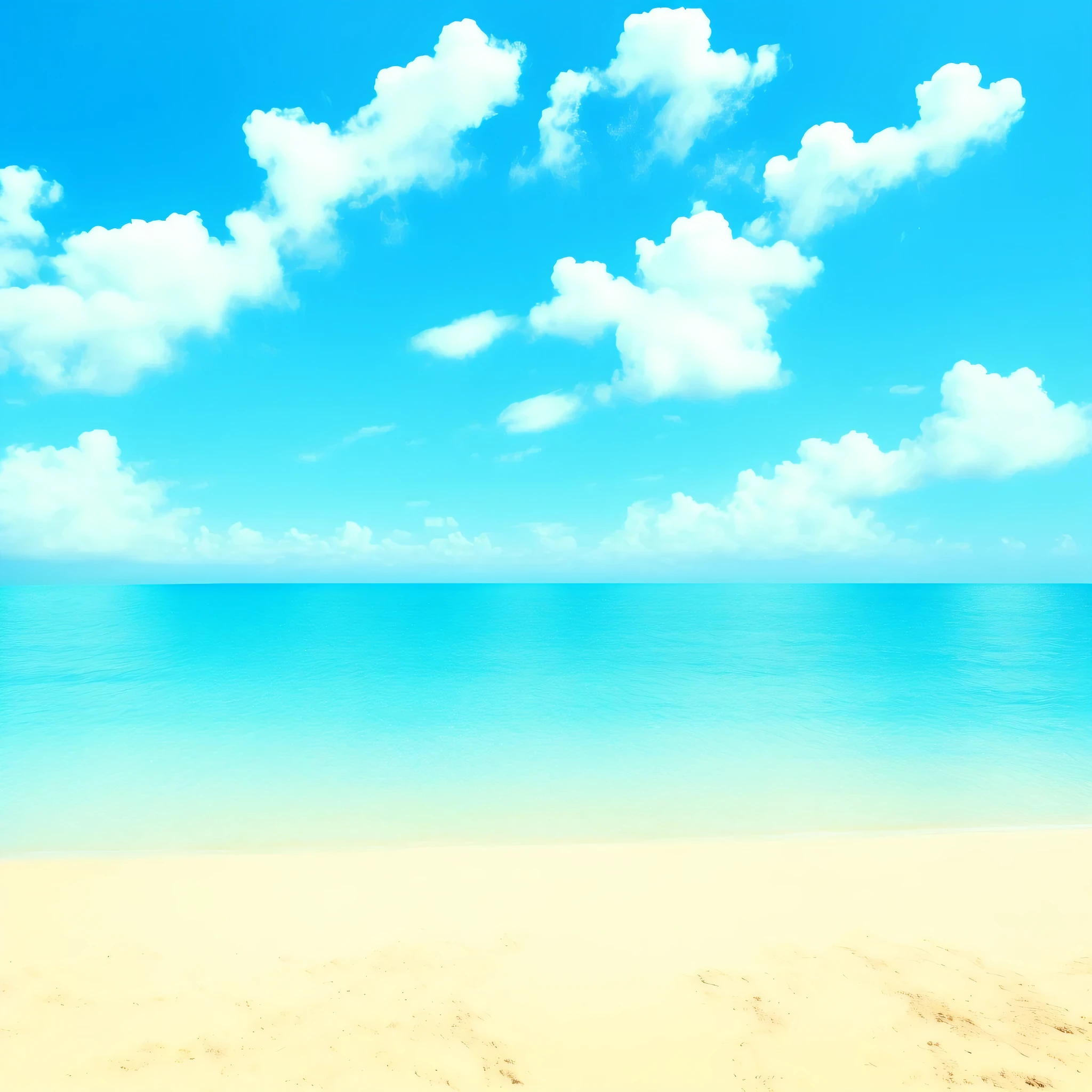 the anime, Blue Sea, Beach, Yellow sand, Rare clouds, Deserted beach, Without buildings, it's sunny