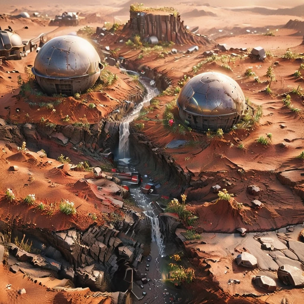 3598年Mars realistic model, (split ends, original photo, best quality, masterpiece:1.4),Steampunk Cyberpunk 6820 City,(CyberpunkMars light:1.3), Mars (related to land),(in a small nature box:1.3),Isometric, small nature, landscape on foundation,landscape,