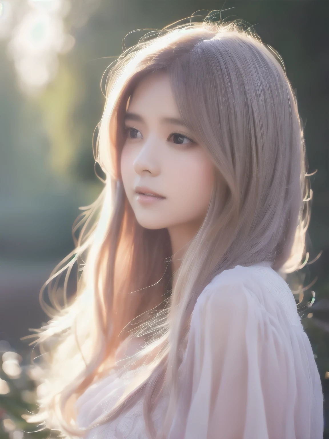 soft color palette, beautiful girl, shy expression, illustration, (best quality, ultra-detailed), pastel tones, gentle lighting, flowing hair, delicate features, dreamy atmosphere, waterfall