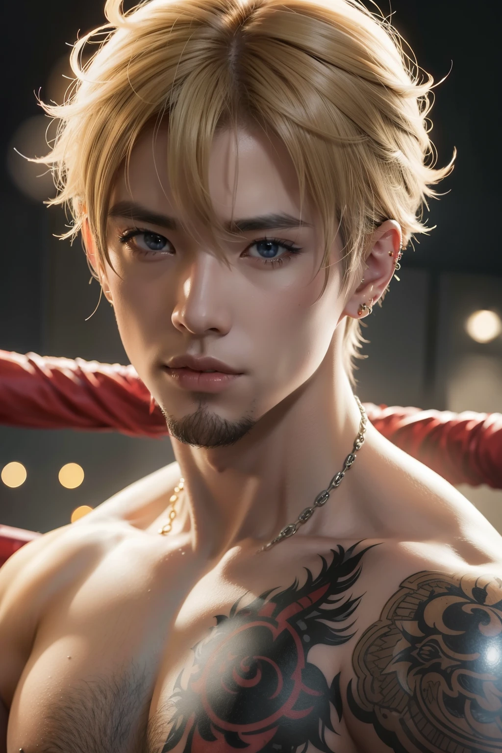 Hombre anime con tatuajes y piercings en un ring de boxeo., fanart exquisito muy detallado, chico guapo en el arte de Demon Slayer, arte detallado del personaje de anime, arte de anime digital detallado, tendencia en artstation pixiv, como personaje de tekken, impresionante retrato de cara de anime, por Yang J., personaje de anime masculino, handsome japanese demon boy, fanart best art station, arte anime limpio y detallado