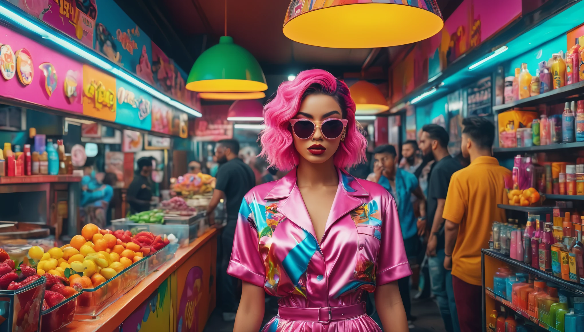 create an image demonstrating the style of ((Hyperpop)) style, hyper realism, 8k high definition, vibrant colors, sharp focus, insanely detailed