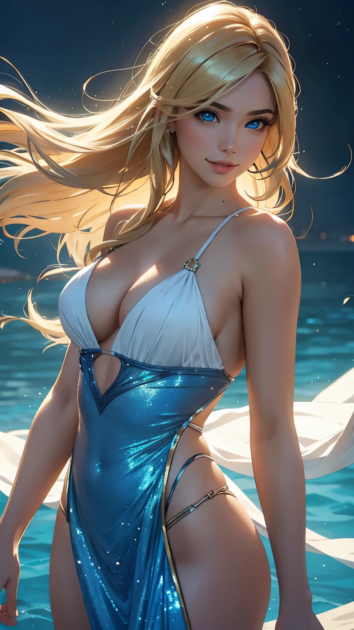 (best quality,ultra-detailed,photo-realistic:1.37),bright and vibrant colors,studio lighting,playful expression,stylish makeup,long blonde hair flowing in the wind,alluring eyes,glossy lips,sexy pose, Jedi Master, Star Wars, smiling in a confident and seductive way,posing for a professional photoshoot,shallow depth of field,highlighting the main subject,soft natural lighting,creating a dreamy and magical atmosphere.