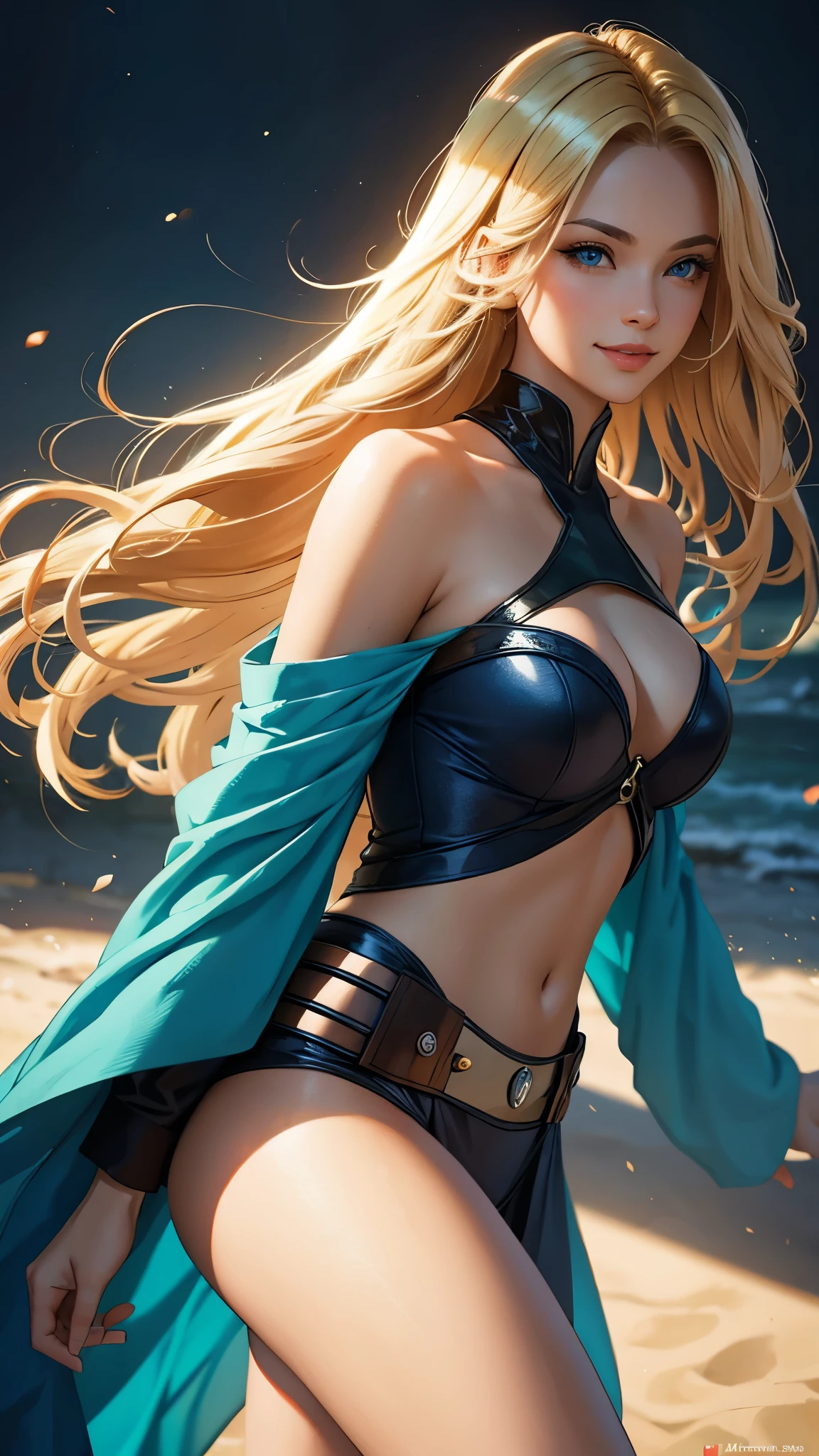 (best quality,ultra-detailed,photo-realistic:1.37),bright and vibrant colors,studio lighting,playful expression,stylish makeup,long blonde hair flowing in the wind,alluring eyes,glossy lips,sexy pose, Jedi Master, Star Wars, smiling in a confident and seductive way,posing for a professional photoshoot,shallow depth of field,highlighting the main subject,soft natural lighting,creating a dreamy and magical atmosphere.