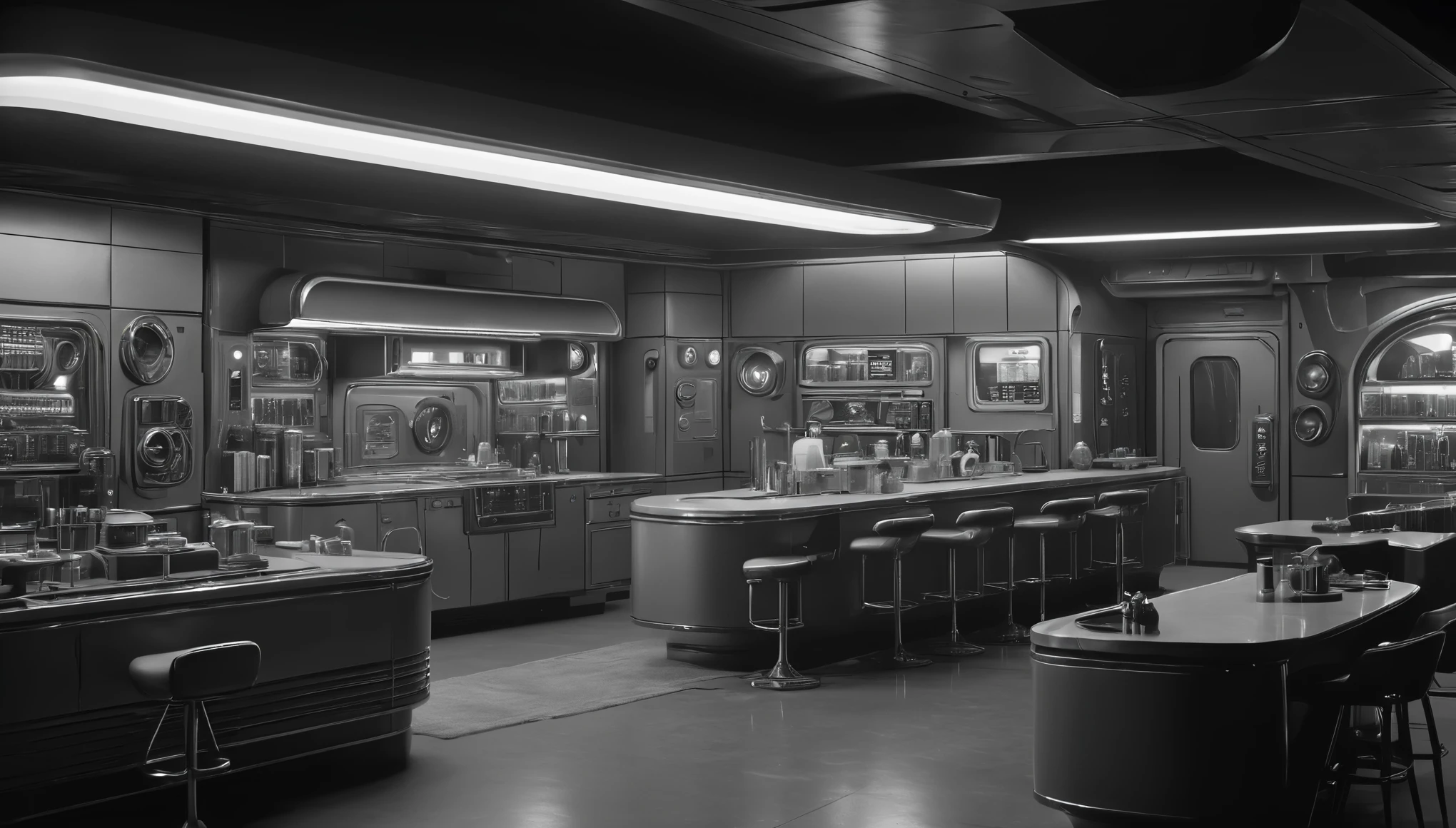 create an image demonstrating the style of ((in 1950s Black and White Sci Fi Movie Style)) style, hyper realism, 8k high definition, vibrant colors, sharp focus, insanely detailed