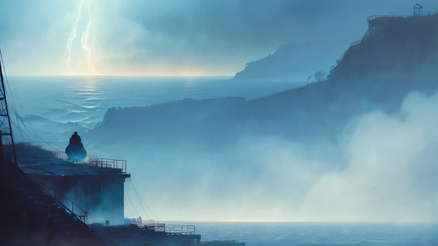 horror,desolation,Alien Wind,Huge construction, long distance,Picturesque texture,SCP,night,darkness,dense fog,Lonely,
deep sea,vast world, an awe-inspiring expression,