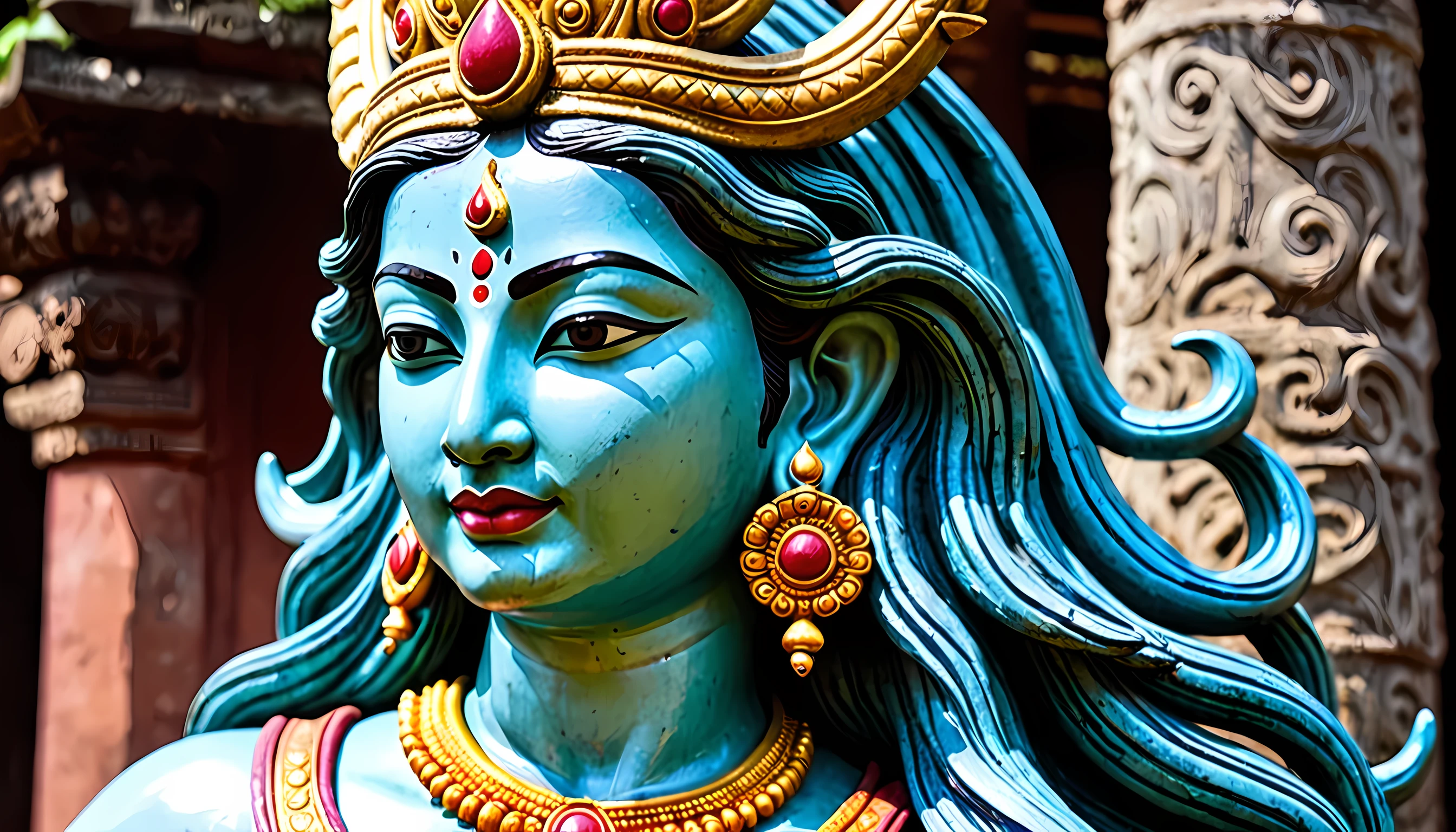 Close-up of a statue of a woman with a crown on her head, Lord Shiva, Goodbye. charlton fortune, inspired Goodbye. charlton fortune, Charm男性神, Lord Shiva破壊者, tendency ，, shortening, Charm, Written by Thomas Furlong, Close-up shot of the amulet, from ramayan, futures, Written by John Luke
