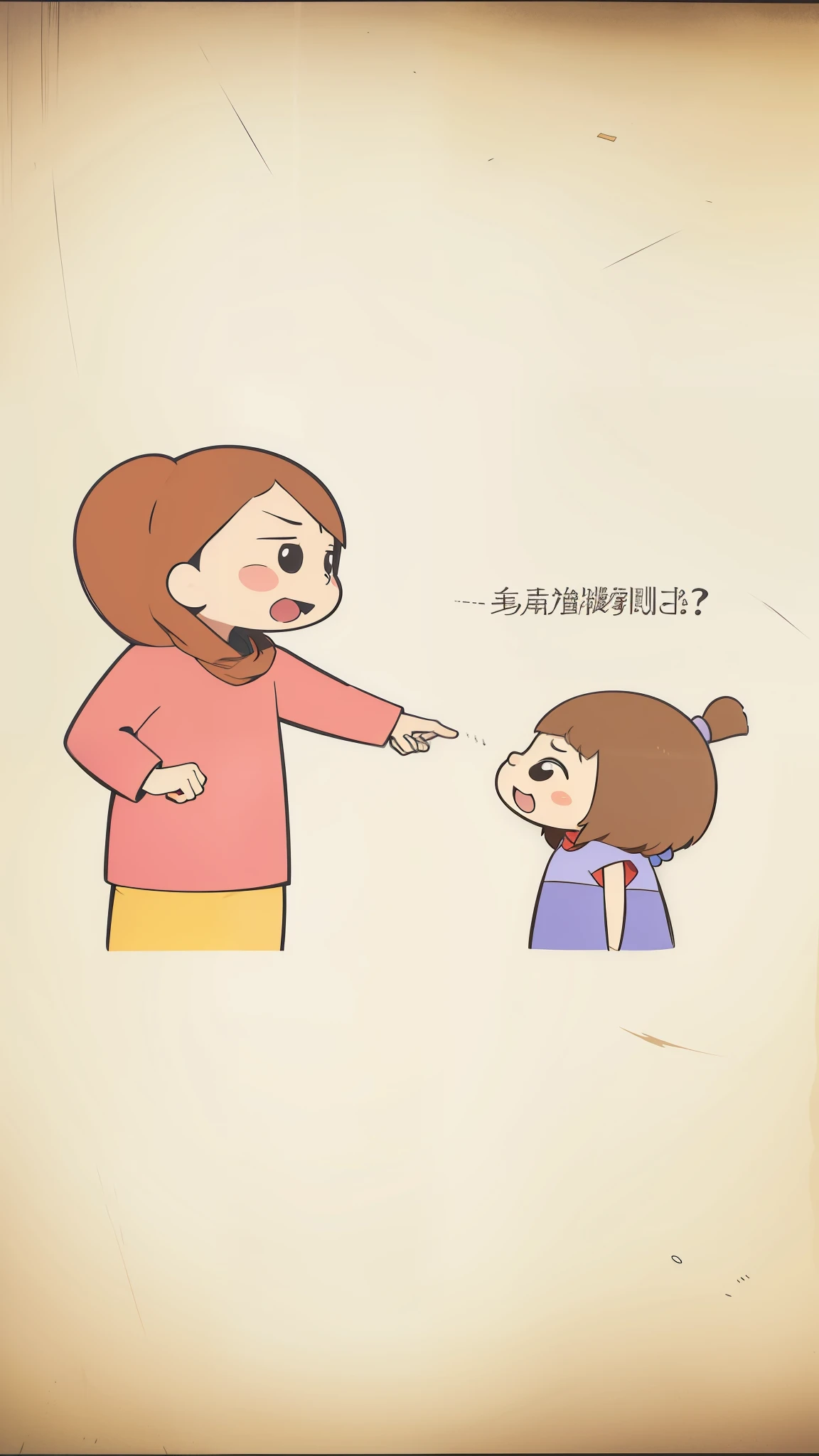 Cartoon of a woman pointing at a child,Comes with Japanese description text, children cartoon, Hand drawn cartoon, Cartoon tofu potatoes, Cartoon image, Wang Chen, cute cartoon, Chiba Yudai, emotional pictures, scold, funny cartoon, cry and stretch out arms, by Yi Insang,