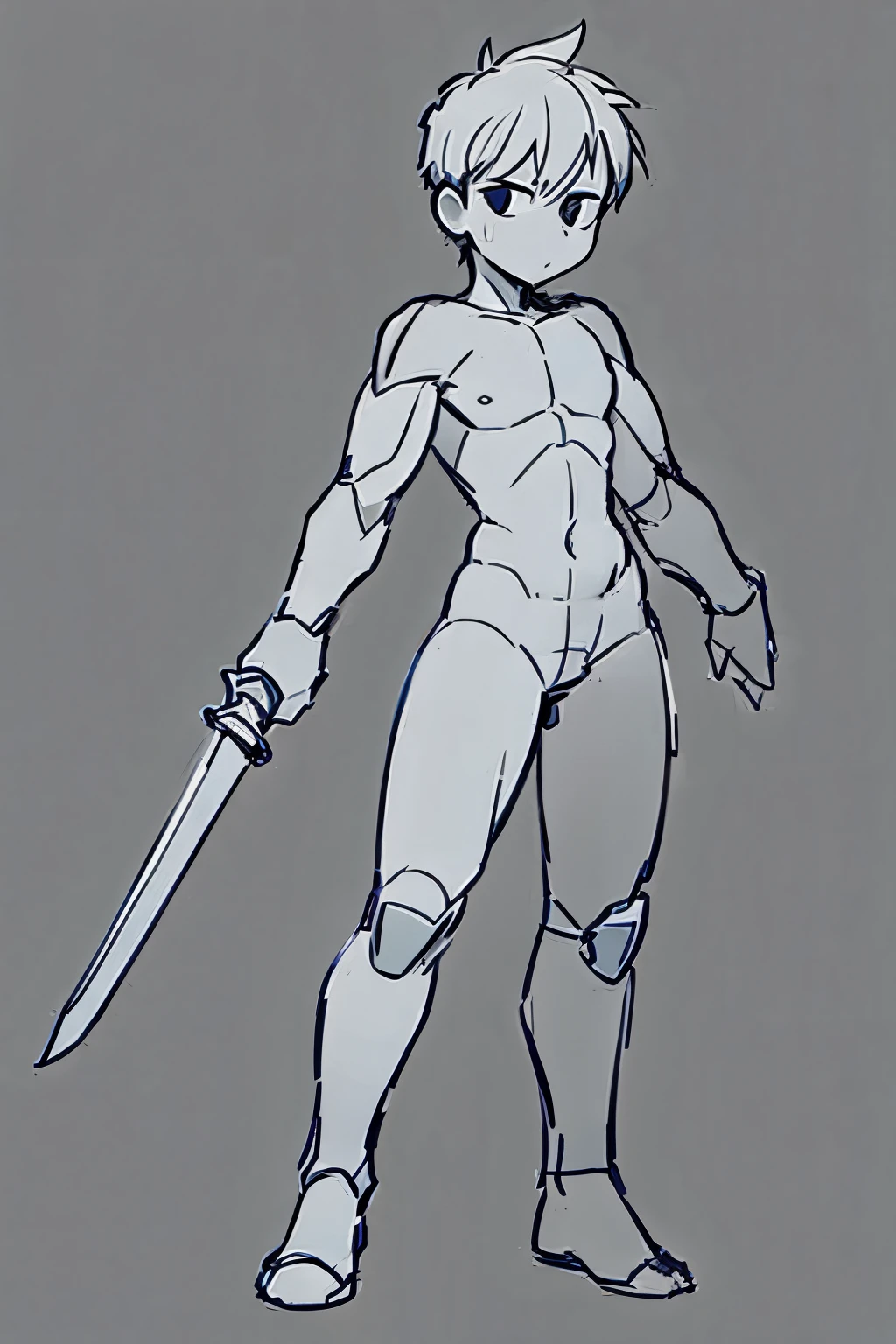 rogue, young appearance, role-playing style, detailed line art, full body, holding a sword, pretty face, earring and jewelry, boy, young boy