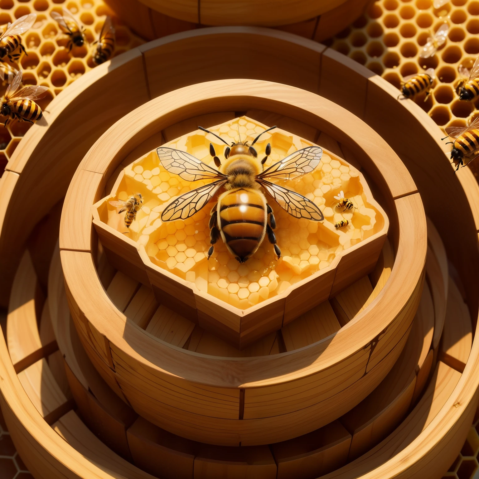 A captivating logo design featuring African honeybee products, with intricate honeycomb patterns and a bee in flight. The bee, with its wings spread, hovers above golden pots of honey, creating a sense of sweetness and natural abundance. The logo exudes an earthy and organic charm, evoking the rich heritage and authenticity of the honey production.