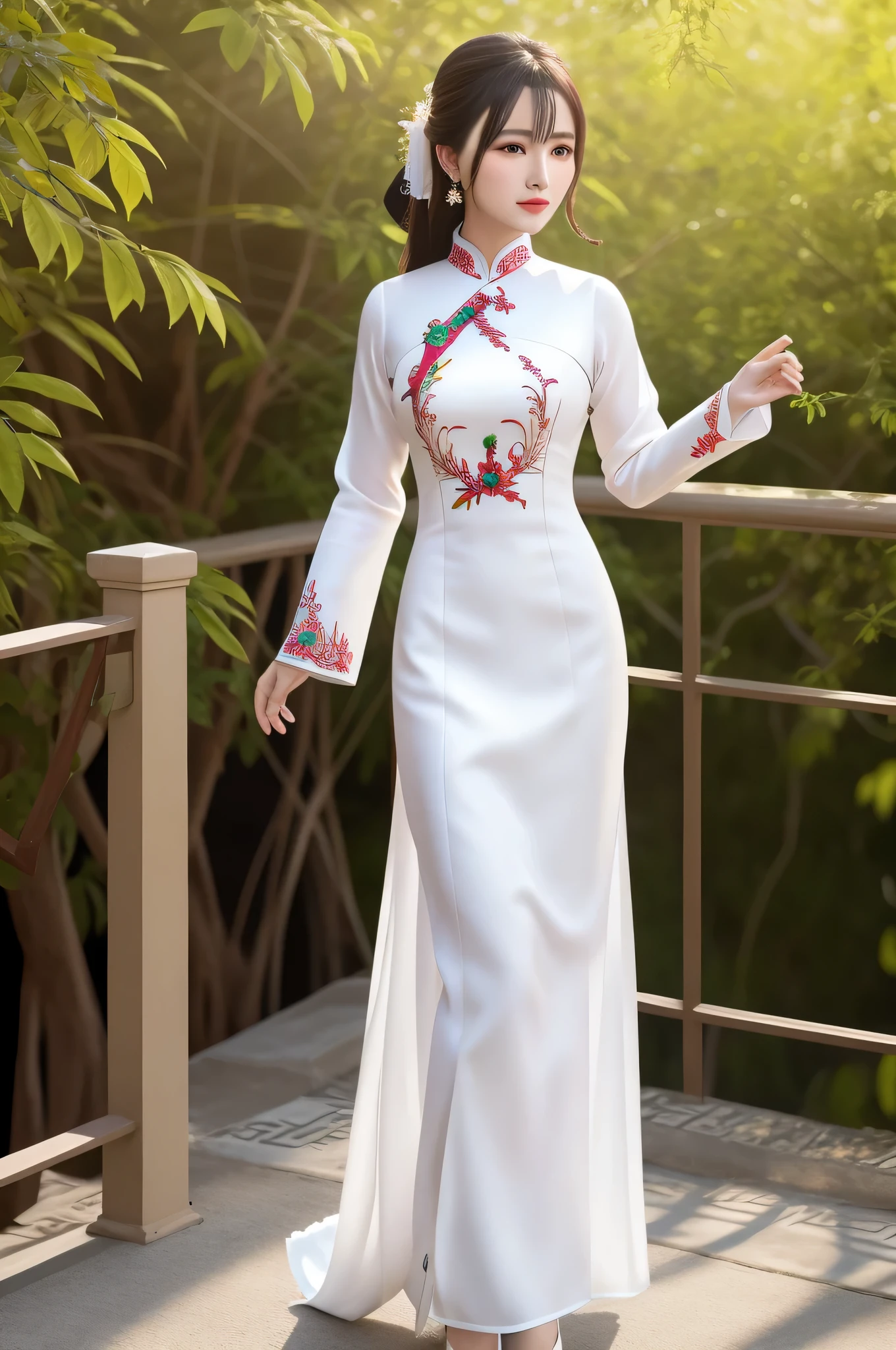 ((chef-d'artwork, best quality, high resolution)),
((Photorealistic: 1.4, fille vietnamienne: 1.1)),
((aodai: 1.2)),
((blanc, robe traditionnelle vietnamienne: 1.5)),
((Extremely detailed 8K image)),
((Silhouette mince, Elegant silhouette: 1.3)),
((Delicate fabric, mouvement fluide: 1.2)),
((Beautifully designed, dessins complexes: 1.4)),
((Finely embroidered details: 0.9)),
((Realistic Complexion, Teint naturel: 1