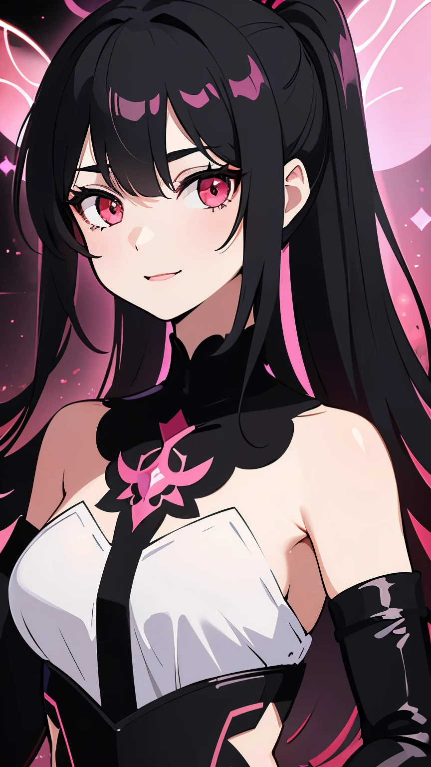 1girl, fairy girl, small, fairy wings, ((glowing pink fairy wings)), (fairy wings), Black hair color, ponytail hairstyles, short ponytail, red eye color, wearing leather armor, silver shoulder pads, black clothes,(glowing eyes), high resolution, extremely detailed CG unity 8k wallpaper, ((masterpiece)), ((top-quality)), (beautiful illustration), ((an extremely delicate and beautiful)), (masterpiece, Best quality, ultra high resolution), 1 girl, pale skin, Black Crown, red eyes, Luminous_eyes, neon red eyes, ultra detailed eyes, Beautiful and detailed face, detailed eyes, (Centered, torso), (wide shot:0.9), facing the viewer, Eye level, (floating hair), character focus, ((black light)), ((dark lighting)), cinematic lighting ,(darkness), (concept art), ((energetic face)), wide open smile, waving excitedly