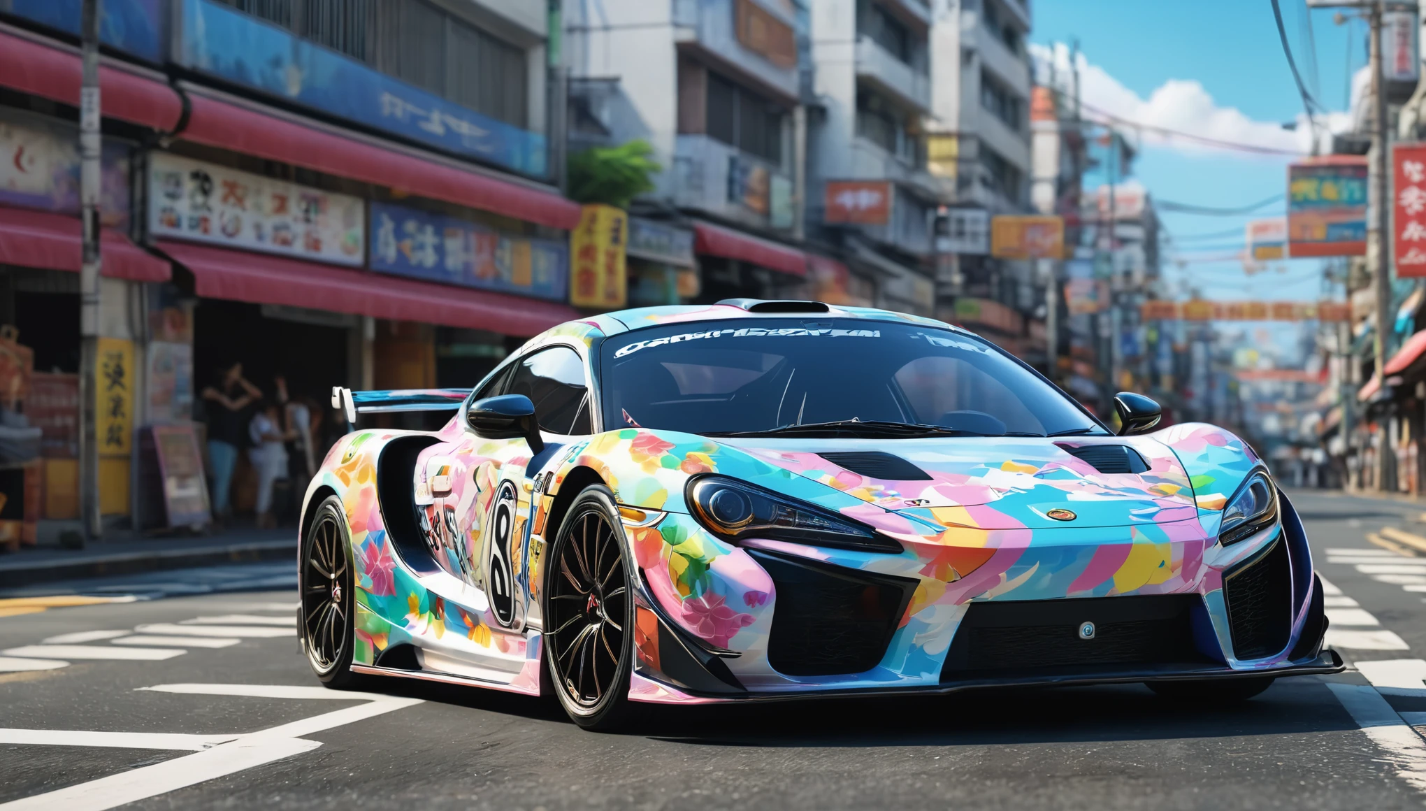 create an image demonstrating the style of ((Itasha)) style, hyper realism, 8k high definition, vibrant colors, sharp focus, insanely detailed, enormous tits