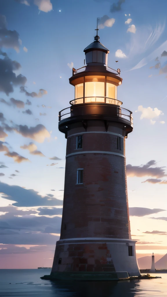 (best quality: 1.2), ultra-detailed, (realistic, photorealistic, photo-realistic: 1.37), lighthouse, night,
Under the lighthouse, looking up composition,
Light from the lighthouse reaching far away,
Picturesque scene, details of the lighthouse structure,
Detailed bricks with crisp lines and textures,
Beautfully painted with intricate detailing,
Reflection of the light on the water,
Calm and serene atmosphere,
Dark night sky filled with stars,
Moonlight casting a soft glow,
Vivid colors with deep contrasts,
Shadows enhancing