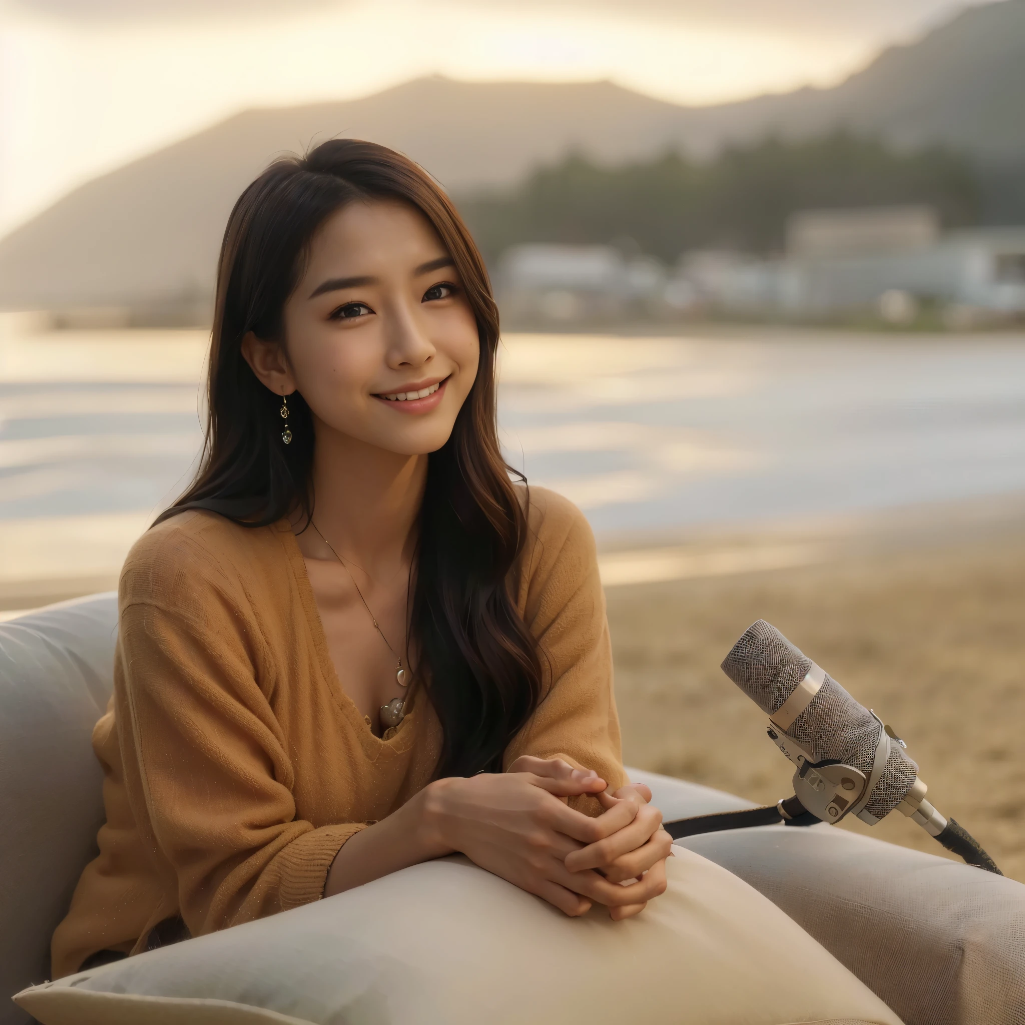 ((8k:1.27)、highest quality、masterpiece、超A high resolution:1.2)photo beautiful japanese women (fun:1.1) (gray clothes:1.21) Designed by Greg Rutkowski and Alphonse Mucha Complex elegance、fantasy、detailed、geometry、gradient lighting、1 girl、26 years old、delicate skin、looking at the audience、brown eyes、(flaxen short hair:1.2)、(very big breasts:1.0)、(medium areola:0.8)、(Photoreal:1.4)、(highest quality:1.0)、(超A high resolution:1.0)、(Without the use of hands:1.0)、8k、Raw photo、 (representative song: 0.2), (Pueros face_v1:0.5)、tight clothes、tote bag、No sleeve、one piece、No sleeve、See-through、smile、necklace、linen material、shirt、Ginza 4-chome、after work、evening、business fashion、parted bangs、hair tied up、gentle smile、