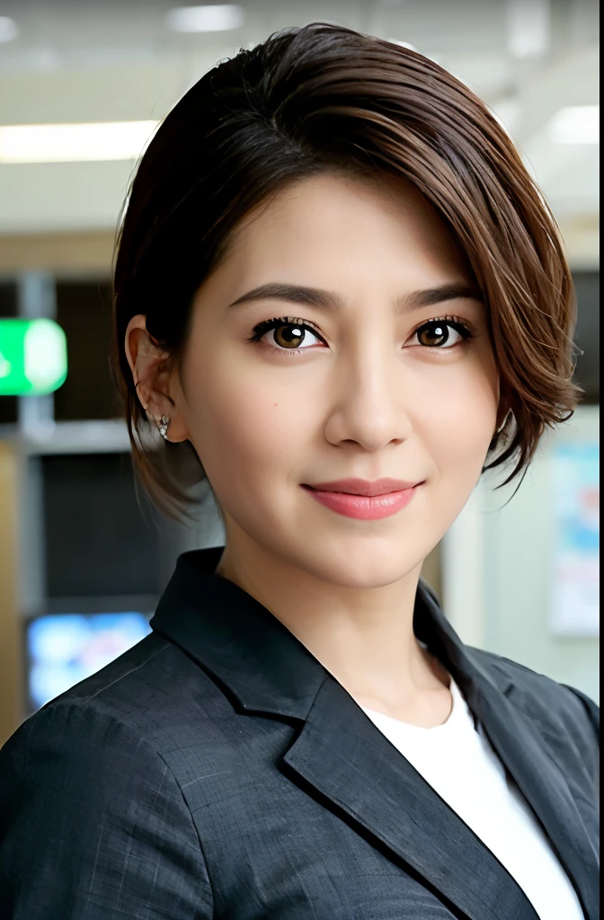 (airport:1), afternoon, (doctor gown:1), bright brown fringe short hair, light brown eyes, 1girl, 20 years old, innocent, (photorealistic), (intricate details:1.2),(masterpiece, :1.3),(best quality:1.4), (ultra highres:1.2), ultra high res, (detailed eyes), (detailed facial features), HDR, 8k resolution, (lens flare:0.7), turn around, busy on examine report, face viewer