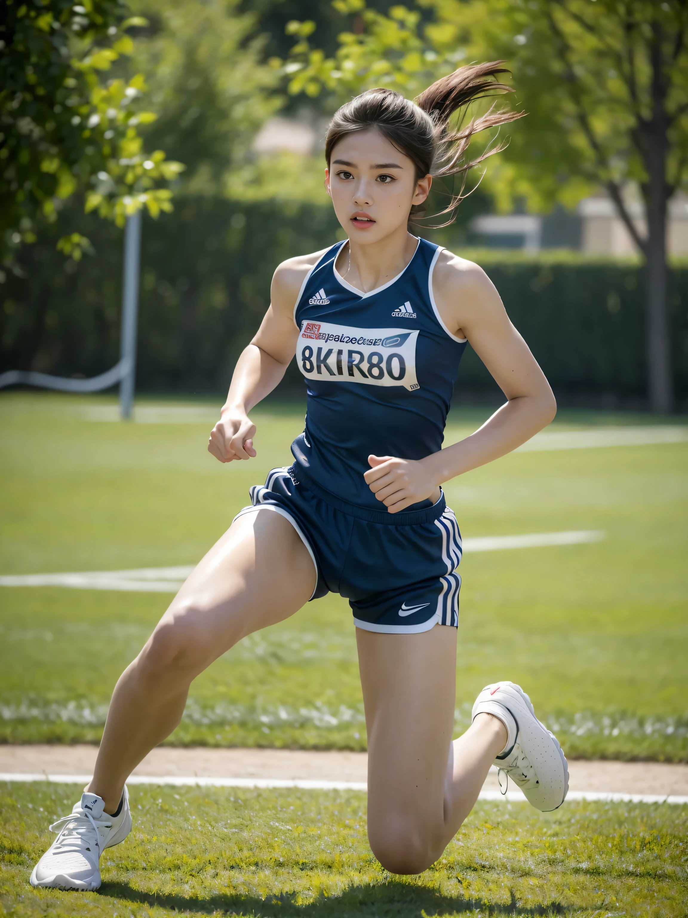 best quality,masterpiece,ultra high resolution,(actual:1.4),original photo,ultra high definition,lifelike,Surrealist 8K,19 years old,Wear sportswear,sports shoes,Outdoor running