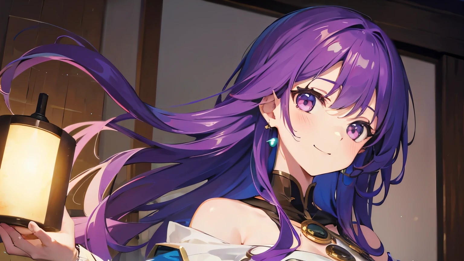 (T Masterpiece,4k wallpaper,best quality))、((girl1people))、(solo)、Shining and vivid,(purple hair)、(shortcut:1.3)、smile、middle ages、Princess