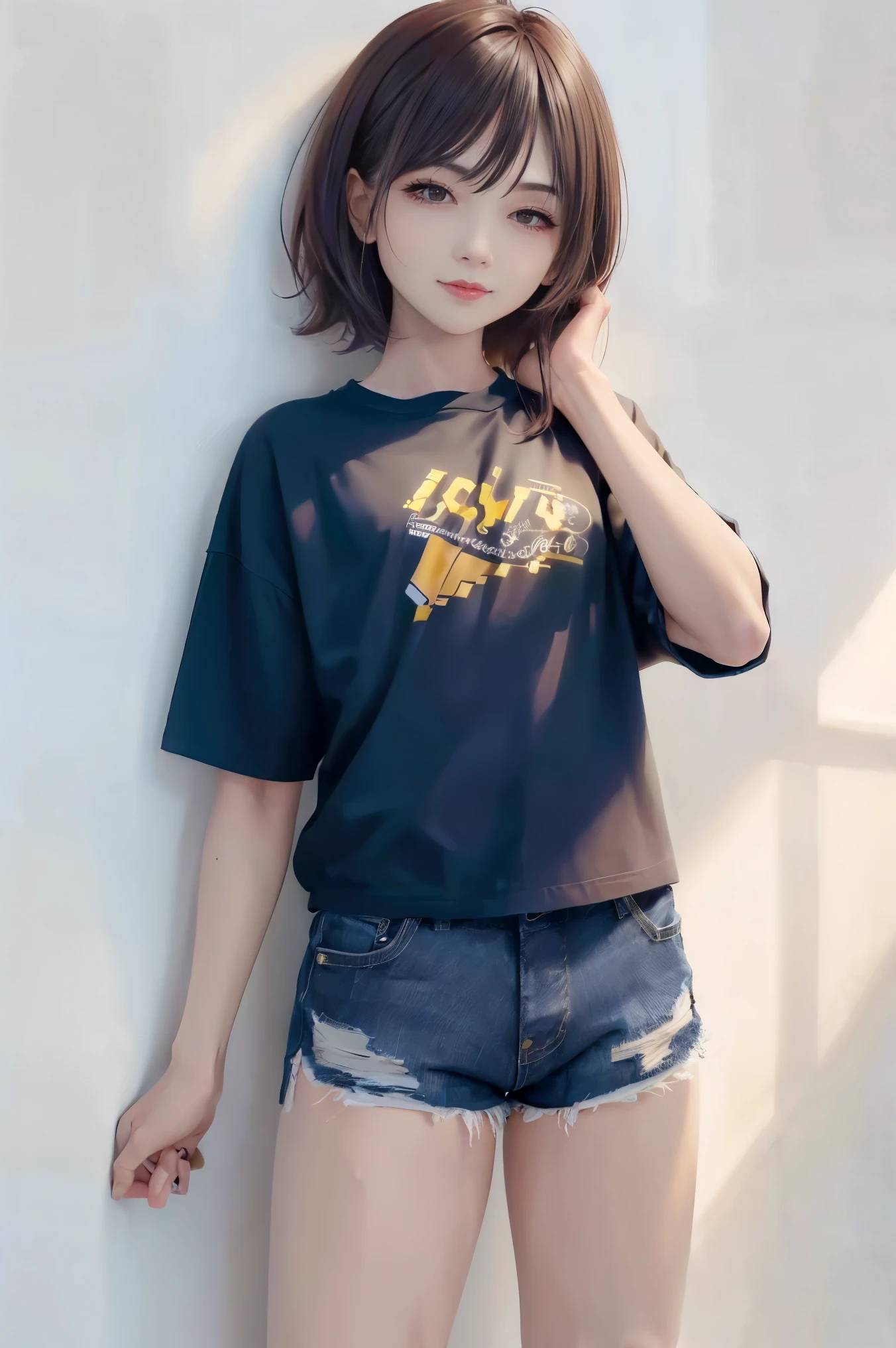 ((medium chest, Tomboy Meninas, Small head)), luz do dia, luz solar, (sculpted abdomen : 1.1), (corpo perfeito : 1.1), (cabelo curto e ondulado : 1.2) , cabelos ruivos, colarinho, corrente, Tiro de corpo inteiro, rua lotada, vestindo regata preta, jaqueta jeans, ((shorts)), (papel de parede CG 8k extremamente detalhado), (extremamente delicado e lindo), (obra de arte), (melhor qualidade:1.0), (ultra high resolution:1.0),  beautiful lighting ,perfect lightning, sombras realistas, [high resolution], pele detalhada, ultra-detalhado 
