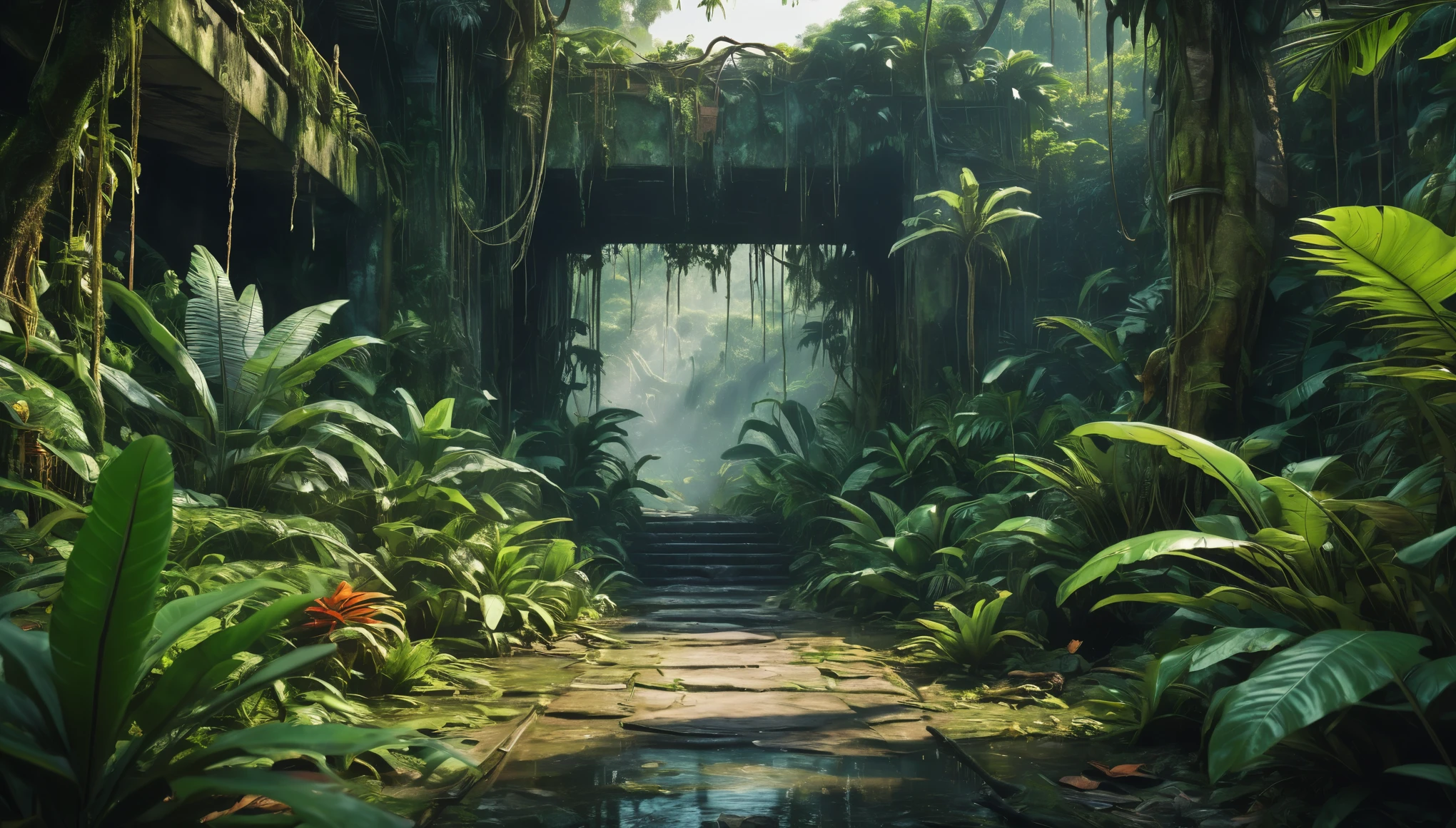 create an image demonstrating the style of ((Jungle Grunge)) style, hyper realism, 8k high definition, vibrant colors, sharp focus, insanely detailed
