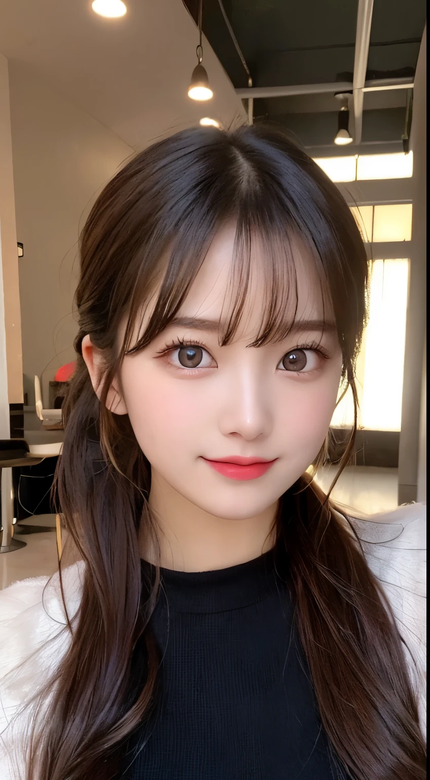 table top, highest quality, shape, Super detailed, finely, High resolution, 8k wallpaper, 完璧なダイナミックな構shape, beautiful and detailed eyes, medium hair, small breasts, natural color lip, random sexy pose,smile,20 year old girl、midnight、beautiful and detailed face、perfect and beautiful face,Big eyes、RAW photo、Expressing feminine poses with your whole body、beautiful and detailed eyes、small face、beautiful duplex、slim face and style,luxury brand mink coat(internal:black winter dress)、beautiful golden ratio face,twin ponytail hair