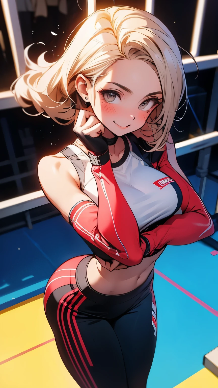 Tight-fitting bodysuit、leotard、Armpit、Mixed Martial Arts、Sweaty、Wet and see-through、Open Finger Gloves、audience