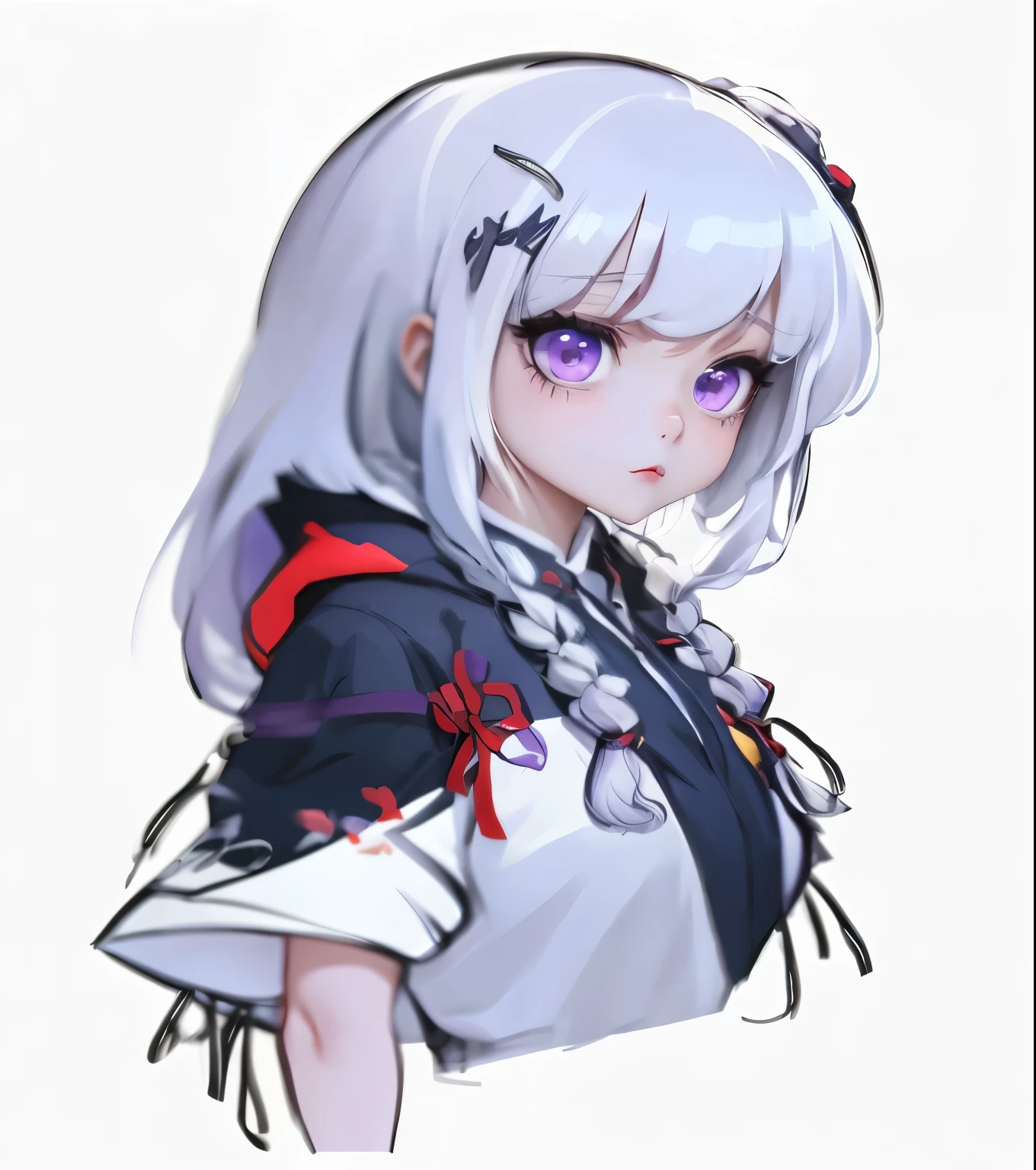anime girl,White hair,purple eyes,Wear a white dress, Produced by Anime Painter Studio, Anime cute art style, anime style portrait, anime art style, Drawing in animation artist studio, fleet collection style, zero art, Danganronpa digital art, anime stylization, From Girls Frontline, Demon Slayer: Rui fan art, anime style 4k black hair, Surrealism, 8k, super detail