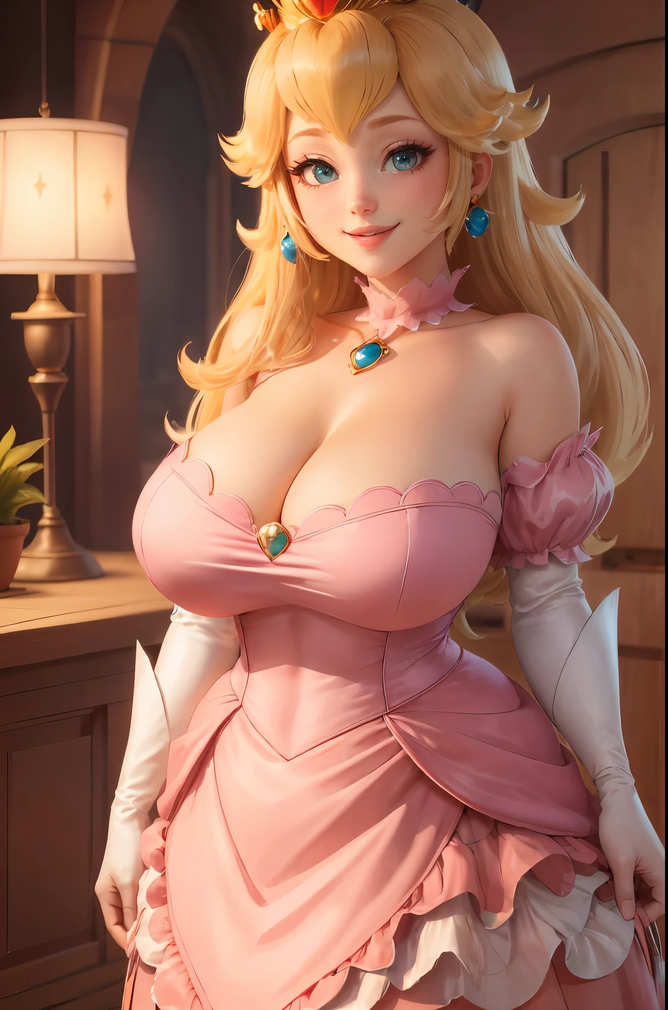 Big breasts, cute smile, princess peach