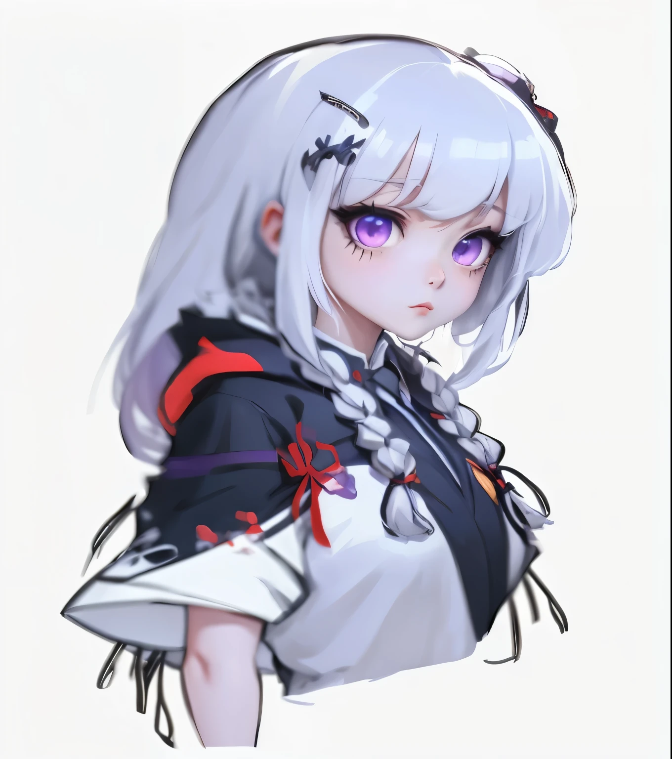 anime girl，White hair，purple eyes，Wear a white dress, Produced by Anime Painter Studio, Anime cute art style, anime style portrait, anime art style, Drawing in animation artist studio, fleet collection style, zero art, Danganronpa digital art, anime stylization, From Girls Frontline, Demon Slayer: Rui fan art, anime style 4k black hair, Surrealism, 8k, super detail