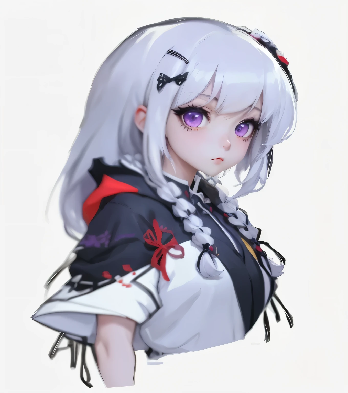 anime girl,White hair,purple eyes,Wear a white dress, Produced by Anime Painter Studio, Anime cute art style, anime style portrait, anime art style, Drawing in animation artist studio, fleet collection style, zero art, Danganronpa digital art, anime stylization, From Girls Frontline, Demon Slayer: Rui fan art, anime style 4k black hair, Surrealism, 8k, super detail,3