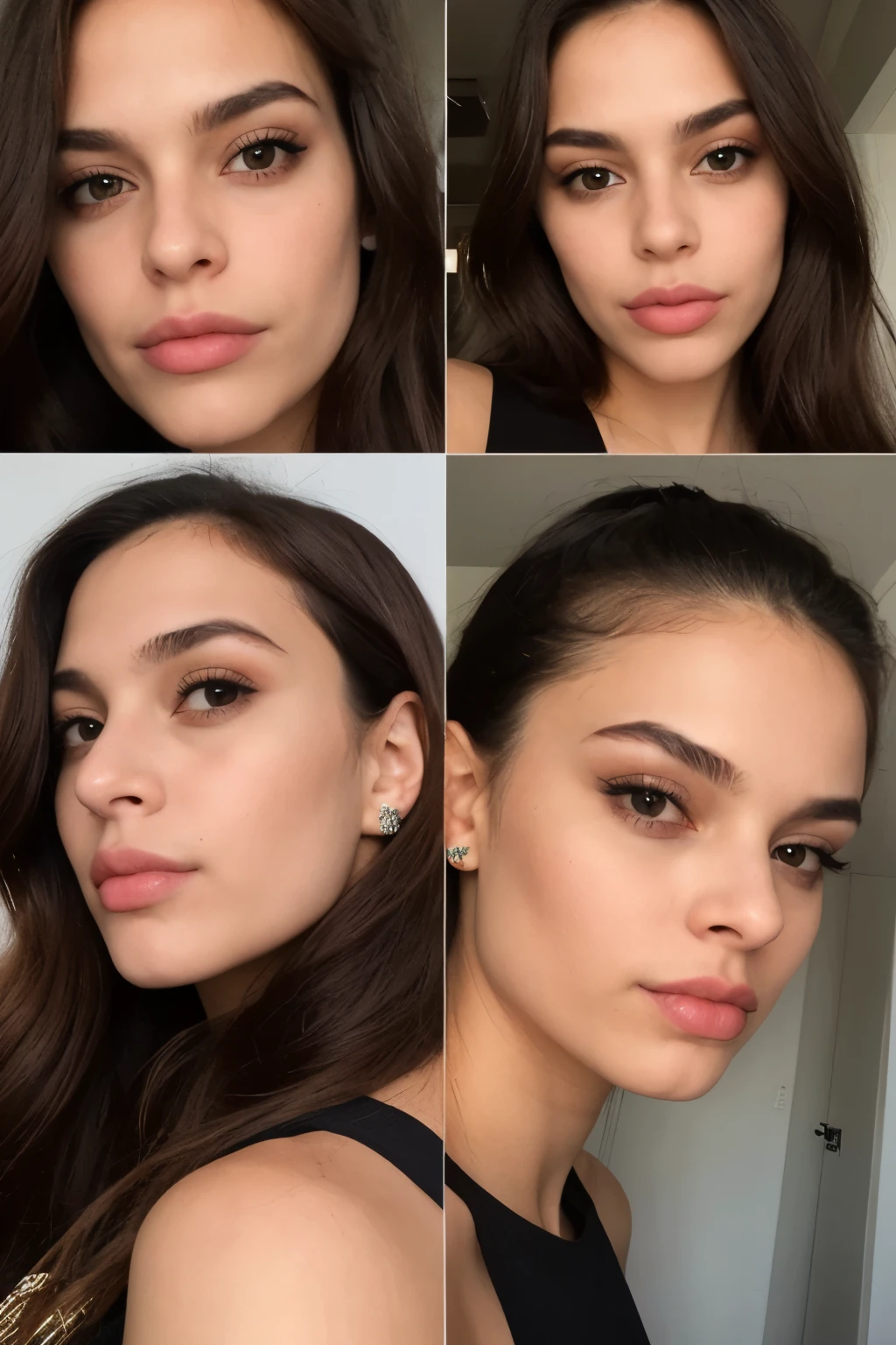 mulher loira super fofa em um tema sombrio, take 4 photos taking her from all angles of her face