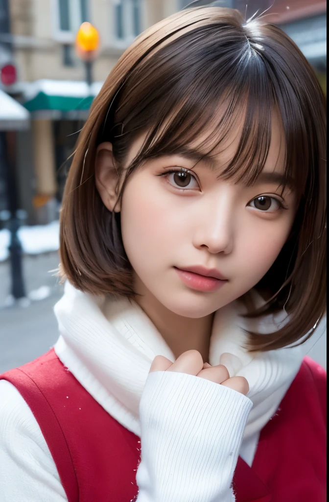one girl, (a beauty girl, delicate girl:1.3), (:1.3),
break, (Winter School Uniforms, cute uniform:1.3),
break, (Street view:1.3), (it's snowing:1.3), (wool gloves), perfectly trimmed fingers,
break, extremely fine-grained clarity, (symmetrical eyes:1.3),
break, small breasts, brown eyes, parted bangs, brown hair, girl,
break, (Eye and face details:1.0), (get closer to the face, zoom in on the face, face focus:1.0),
break, (masterpiece, highest quality, super detailed, detailed face, 8k)