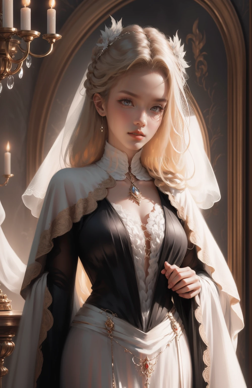 { - anatomy error}(Masterpiece - Ultra-detailed, very high resolution) Prepare to be enchanted by a true masterpiece that combines ultra-detailed art with high-resolution rendering. This work depicts a mesmerizing woman with very long blond hair (1.3) and captivating gray eyes (1.2), emanating an aura of elegance and mystery in Victorian settings. The intricate details and realistic textures invite you to explore every aspect of this enchanting composition. Woman wearing beautiful classic Victorian costume from the year 1878. Red lips. Happy face. Smiling. white (white) dress. segurando um livro, dynamic poses. Get ready to dive into a world where beauty and craftsmanship merge perfectly.