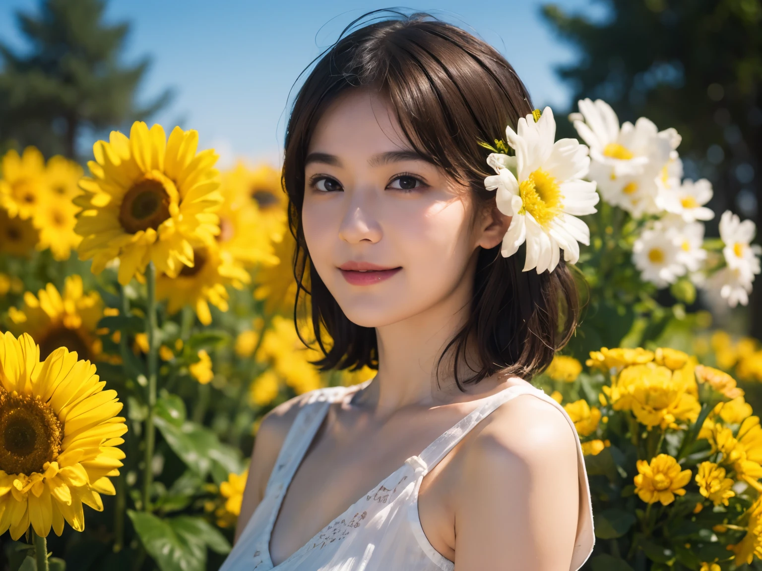 174
Shorthair, a 20 yo woman, gentle smile, colorful flowers, splash, (fractal art:1.46)
