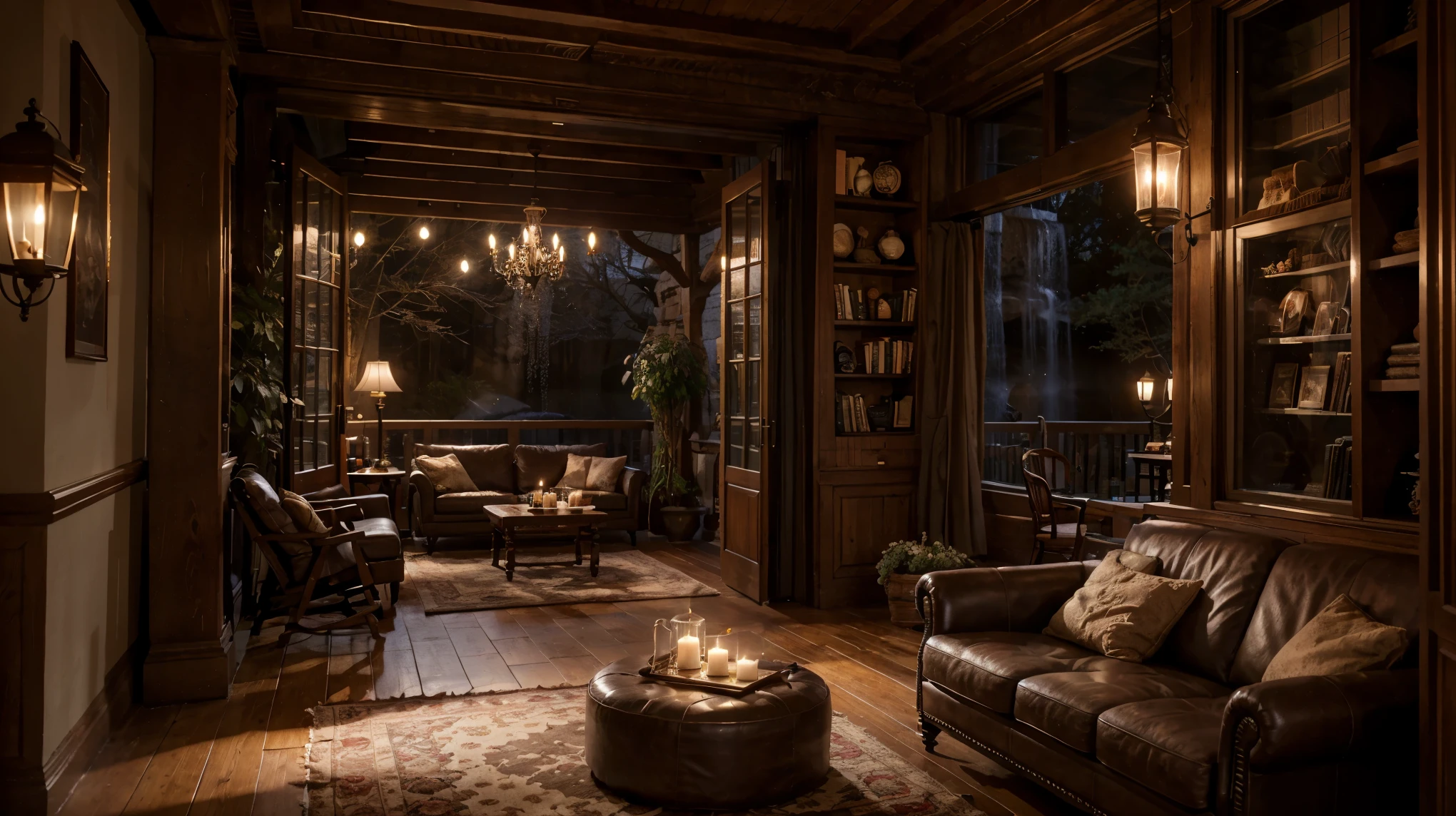 (house lobby) outside bakery shop, dawn, a view of spring, waterfalls outside, cozy place, books place, warm beautiful scene, cozy atmospheric, cozy environment, cozy setting, cozy enchanted scene, very realistic, cozy atmosphere, cozy and peaceful atmosphere, cozy and calm, beautiful detailed scene, spring time, very very realistic, ✨🕌🌙, cozy wallpaper, unreal engine ; romantic theme