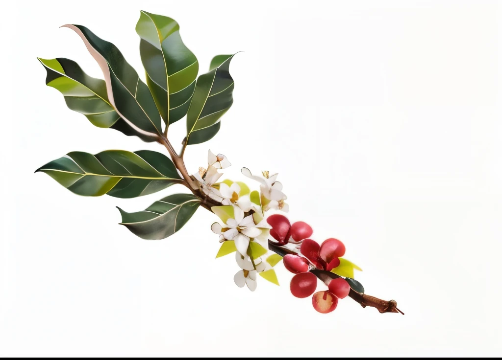 Branches and leaves of a coffee tree with white flowers,Tattoo pattern