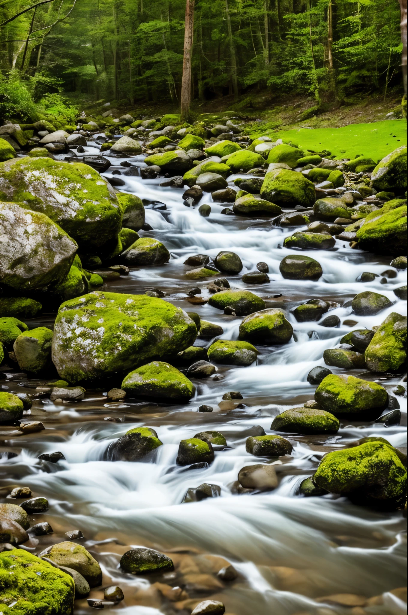 there is a stream running through a rocky field with rocks and grass, dry river bed, real-life brook, streams and rocks, flowing clear water creek bed, babbling brook, small stream, streams, pools and streams, small river on the ground, stream, wet grass and stones, river with low hanging plants, by Rainer Maria Latzke