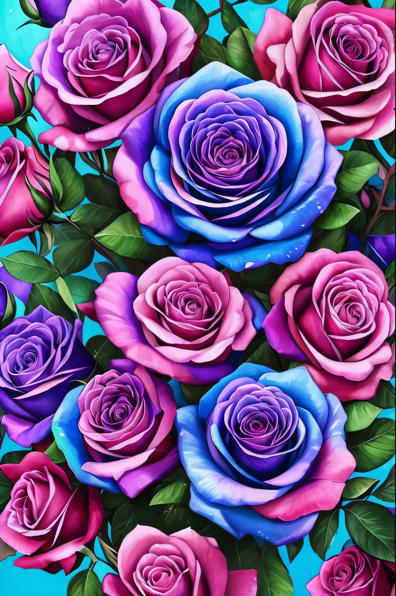 a painting of a rose with purple and blue flowers, beautiful color art!, beautiful!!! digital art, beautiful gorgeous digital art, beautiful detail and color, gorgeous digital art, gorgeous colors, magical colorful flowers, rich flower colors, beautiful digital art, ✏️🎨, beautiful vibrant colors, with beautiful colors, wow it is beautiful, magical flowers, very beautiful digital art