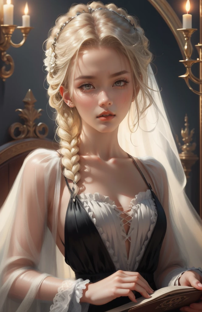 { - anatomy error}(Masterpiece - Ultra-detailed, very high resolution) Prepare to be enchanted by a true masterpiece that combines ultra-detailed art with high-resolution rendering. This work depicts a mesmerizing woman with very long blond hair (1.3) and captivating gray eyes (1.2), emanating an aura of elegance and mystery in Victorian settings. The intricate details and realistic textures invite you to explore every aspect of this enchanting composition. Woman wearing beautiful classic Victorian costume from the year 1878. Red lips. Happy face. Smiling. white (white) dress. backwards, looking back, upper body. dynamic poses. Get ready to dive into a world where beauty and craftsmanship merge perfectly.