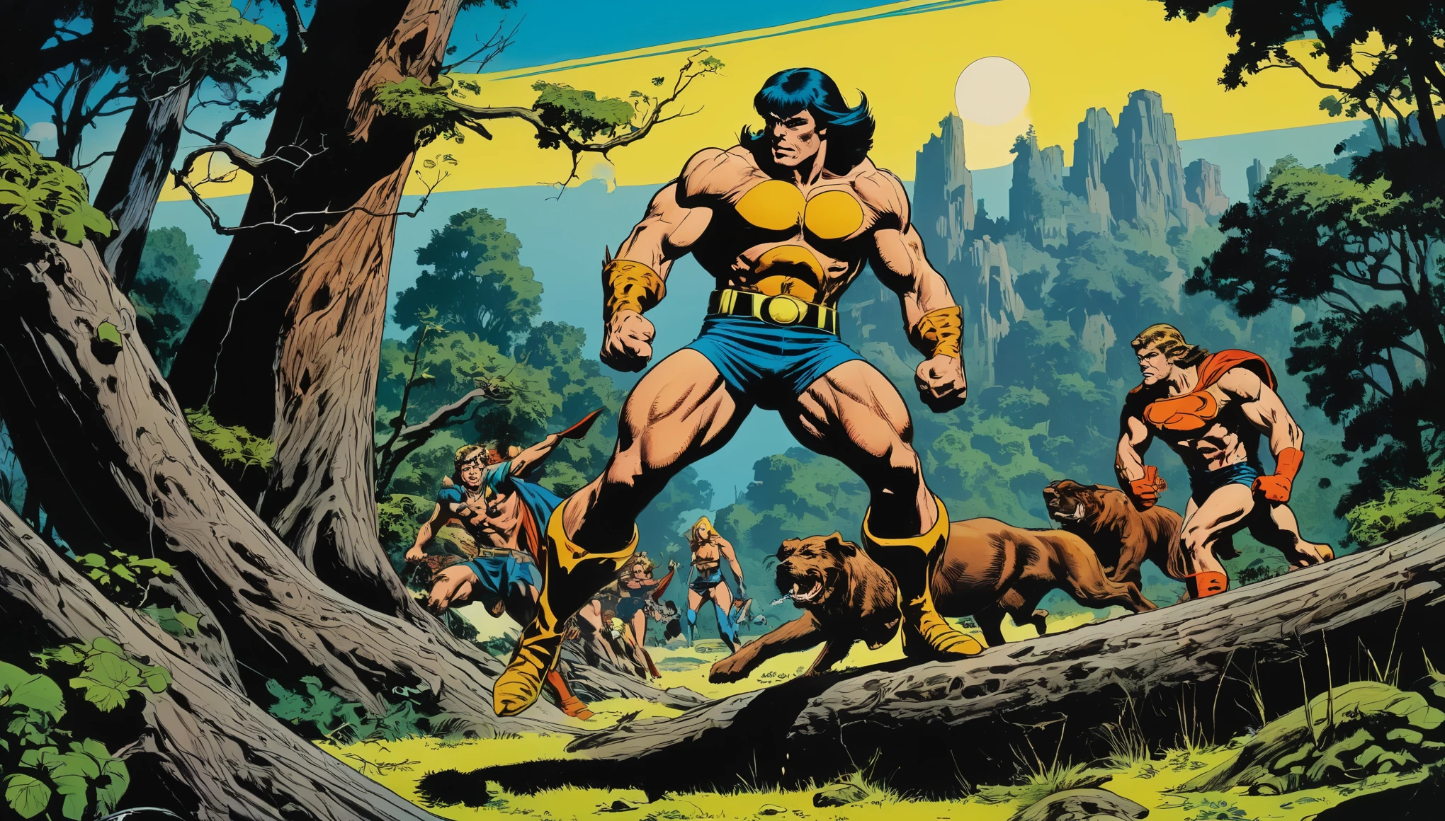 create an image demonstrating the style of ((John Buscema Retro 1970s comic)) style, hyper realism, 8k high definition, vibrant colors, sharp focus, insanely detailed
