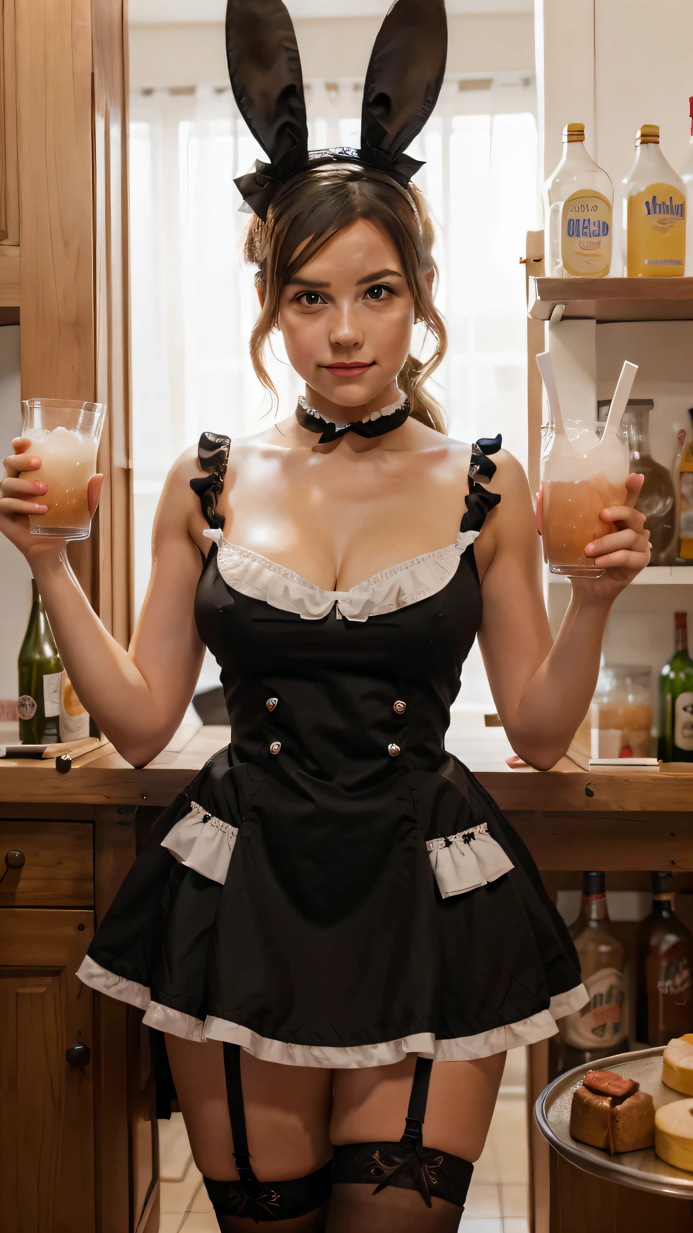 Waitress, lifting skirt